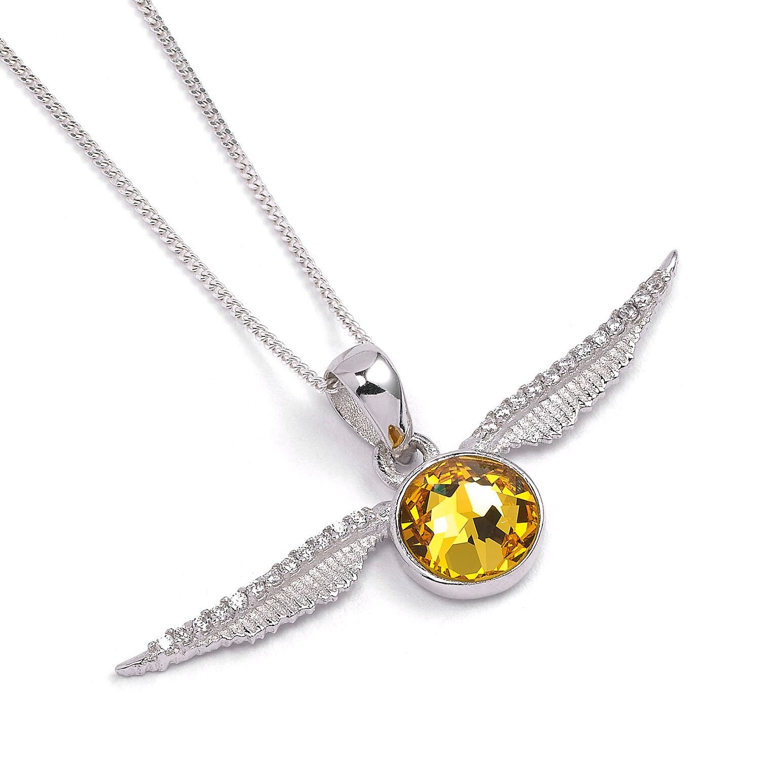 Harry Potter Golden Snitch Necklace - Sterling Silver & Crystal Pendant - Perfect for Cosplay, Gifts, and Wizarding World Fans