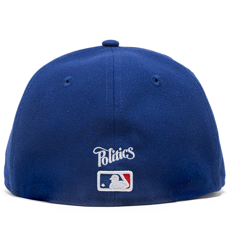 New Era x Politics Los Angeles Dodgers 59FIFTY Fitted Hat - Dark Royal Blue Baseball Cap for Men & Women - Perfect for Games, Streetwear & Sports Fashion