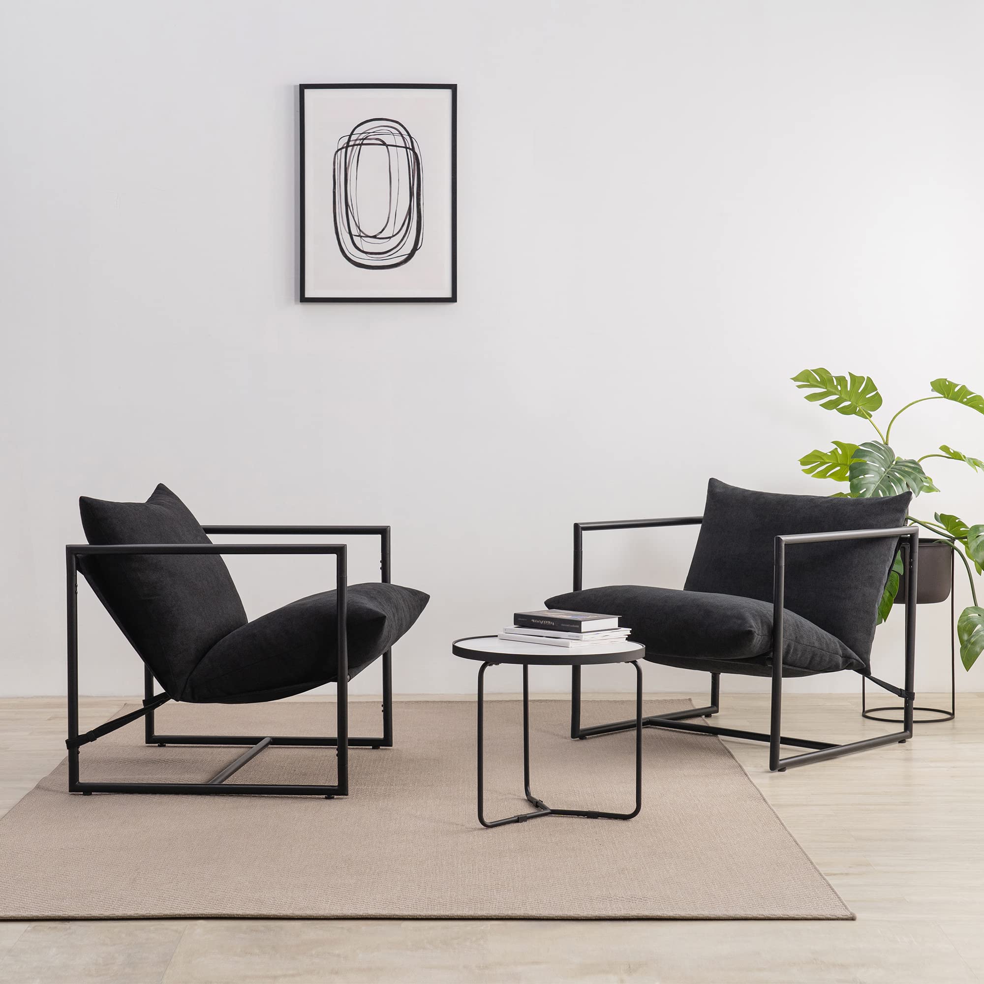 ZINUS Aidan Sling Accent Chair - Modern Metal Frame Armchair with Comfortable Shredded Foam Cushioning, Black - Perfect for Living Room, Bedroom, or Office Decor