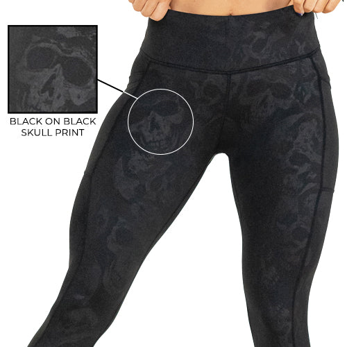Shadow Skulls Leggings for Women - Gothic Print Yoga Pants with Skull Design - High Waisted Stretchy Workout Leggings for Gym, Running & Casual Wear