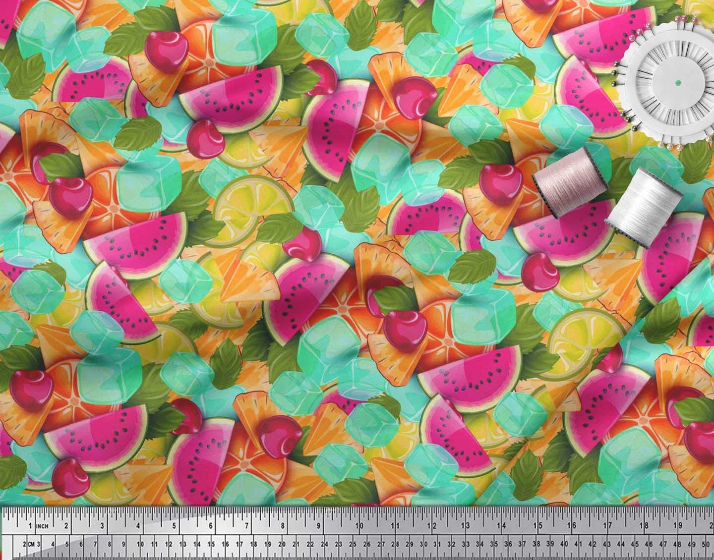 Soimoi 100% Cotton Canvas Fabric by The Yard - 42 Inch Wide - Pink Lemon Slice, Cherry & Watermelon Fruit Pattern Material for DIY Crafts, Quilting, Home Decor and Sewing Projects