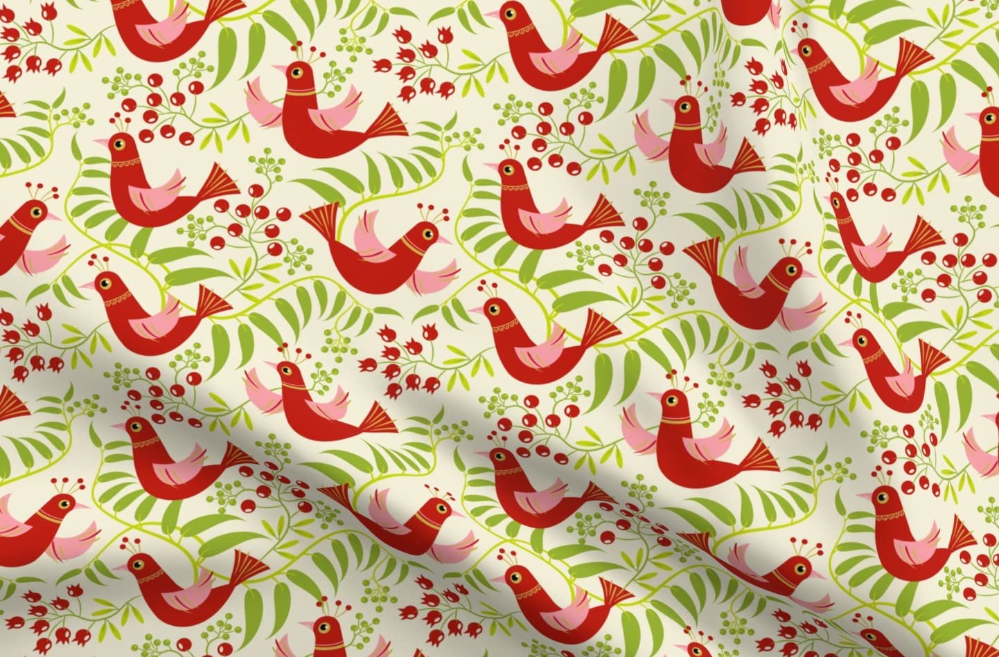 Birds Berries Blooms Holiday Christmas Printed Minky Fabric Fat Quarter - Soft Plush Fabric for Sewing Baby Blankets, Quilts, and DIY Projects - Perfect for Holiday Decor, Home Decor, and Gift Making