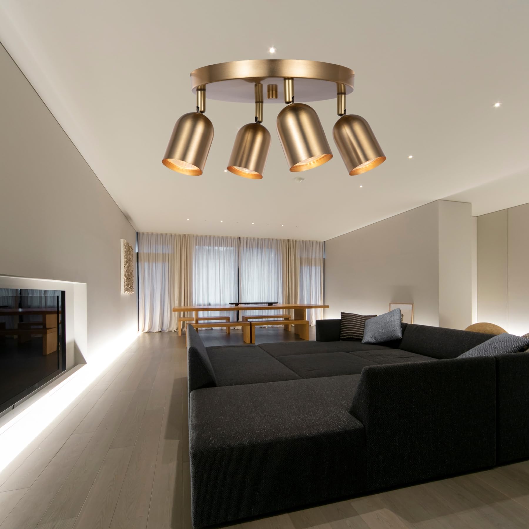 4-Light Adjustable Track Lighting Kit - Modern Matte Brass Finish Ceiling Spotlight for Kitchen, Bedroom, Living Room | Home Improvement & Interior Decor Lighting Solution