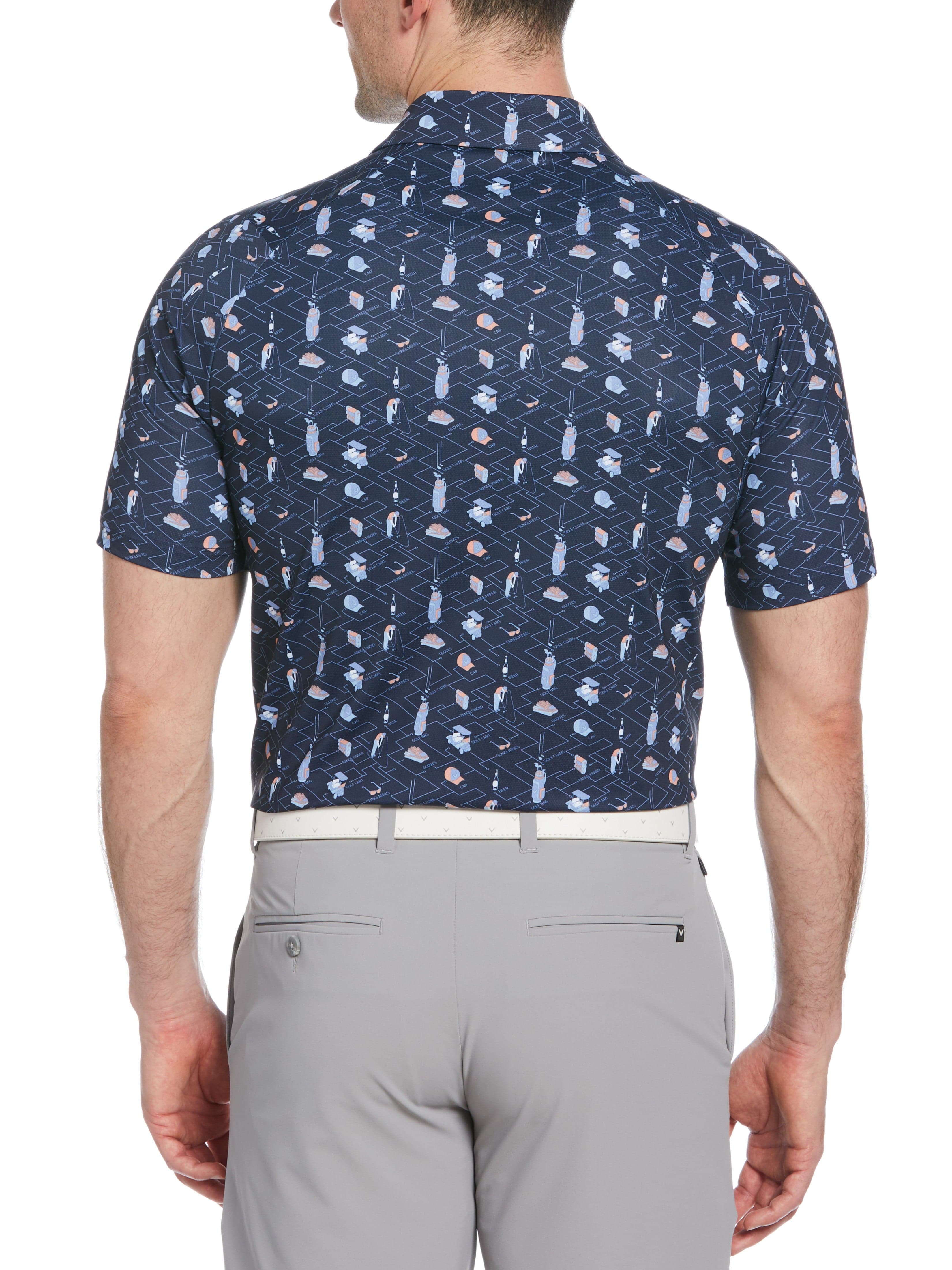 Men's Golf Essentials Print Polo Shirt - Breathable & Stylish for Golfing, Casual Wear & Outdoor Activities