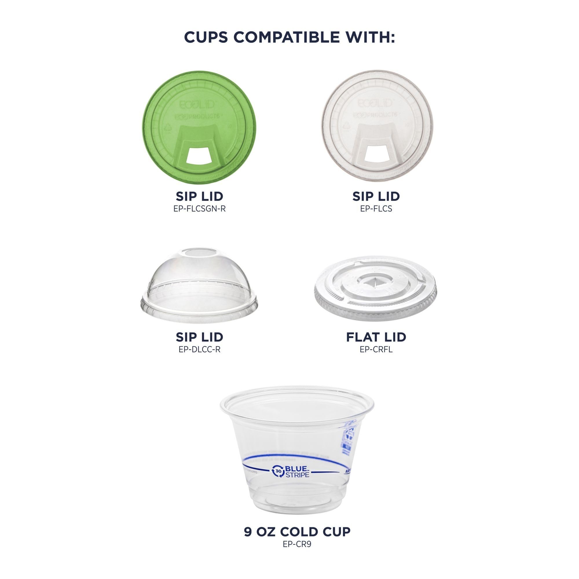 Eco-Friendly BlueStripe Recycled 9oz Plastic Cups - 1000 Pack, 30% Post-Consumer Recycled PET (rPET) Material, Clear Disposable Cups for Cold Beverages, Parties, Picnics & Office Use