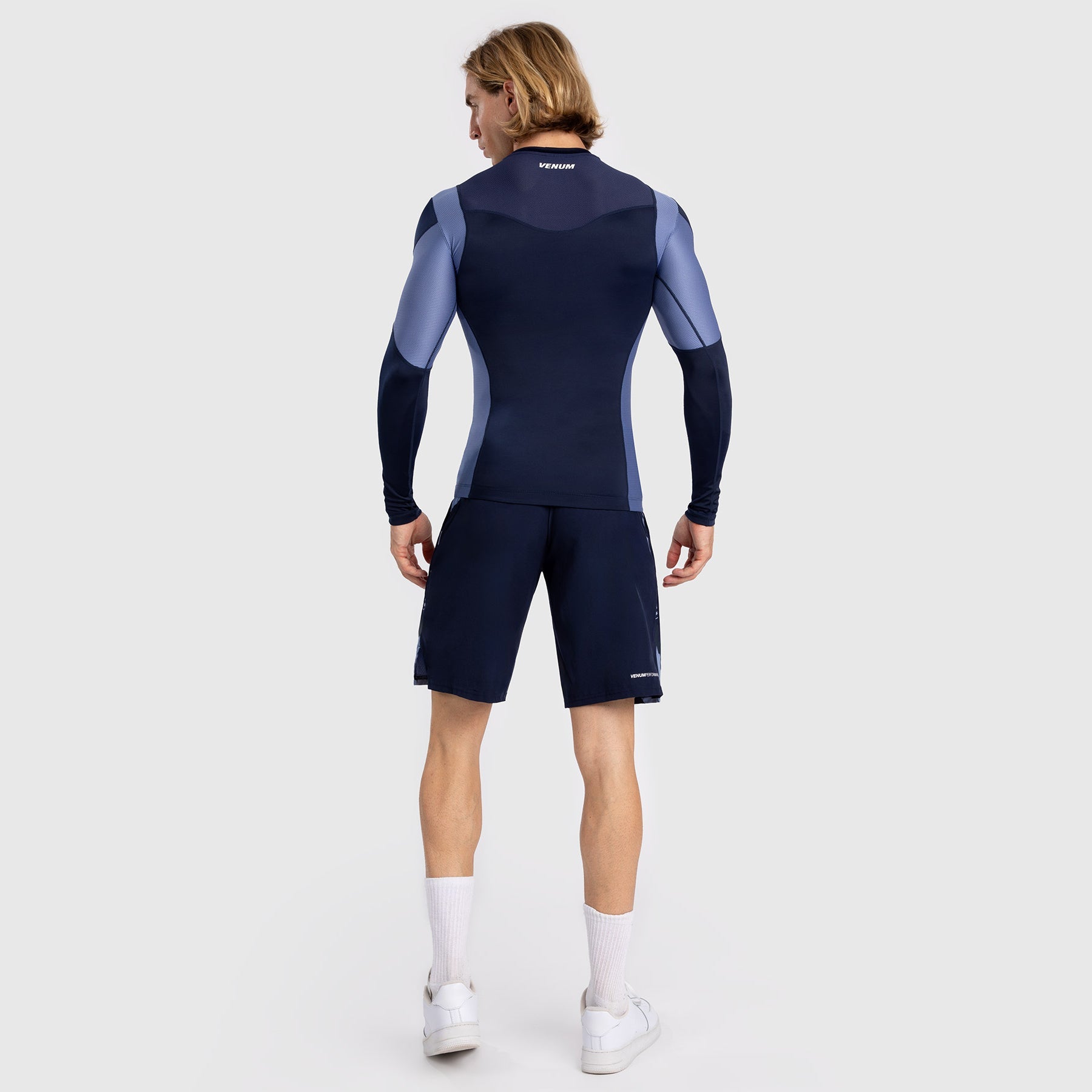 Venum Tempest Men's Long Sleeve Rashguard - Navy Blue & Blue Compression Shirt for MMA, BJJ & Training - Moisture Wicking & UV Protection