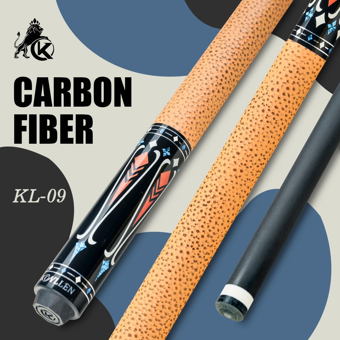 KONLLEN 58-inch Professional Carbon Fiber Pool Cue Stick - Low Deflection Billiard Cue with 12.5mm Tip for Adults (Pro Taper, Easy Control, Ultra-Smooth) | Perfect for Tournament Play & Home Pool Tables