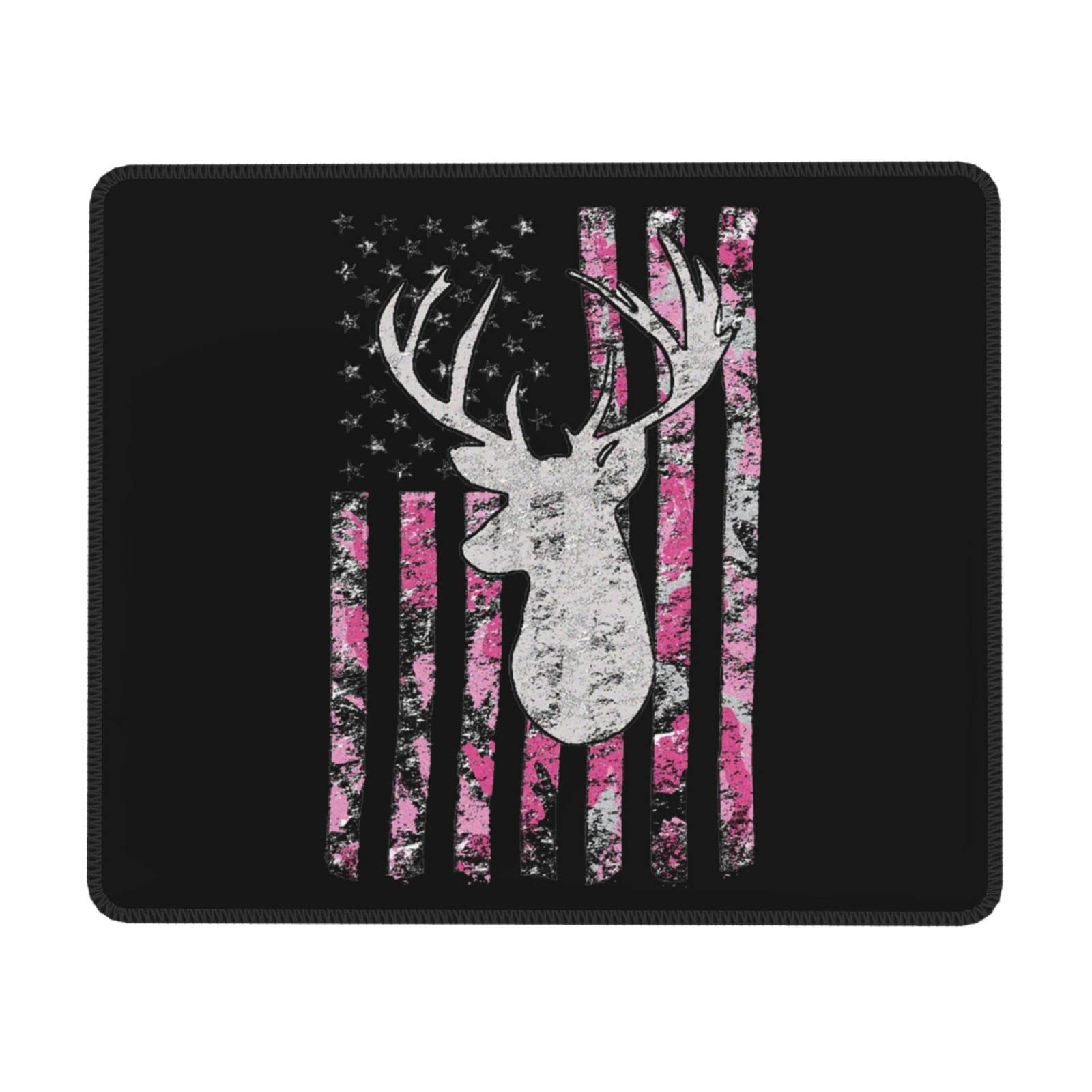 Pink Camouflage American Flag Deer Hunting Mouse Pad - Custom Gaming Mousepad 10x12 Inch for PC & Laptop - Perfect for Gamers, Office Work & Home Computer Use