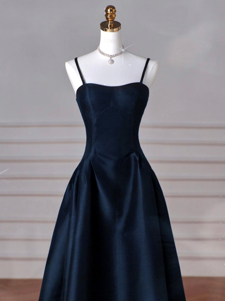 Elegant Dark Blue Satin A-Line Long Prom Dress - Formal Evening Gown for Homecoming, Ball & Special Occasions