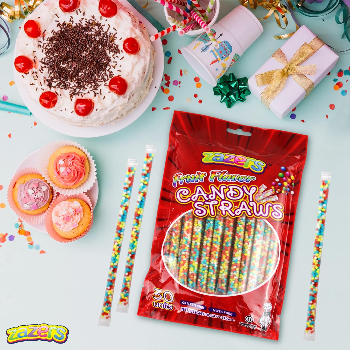 Colorful Fruit Flavor Candy Straws - Individually Wrapped Sweet Dots Snacks for Kids | Gluten Free & Nut Free | Perfect for Birthday Parties, Halloween, Festivals & School Events - Pack of 30