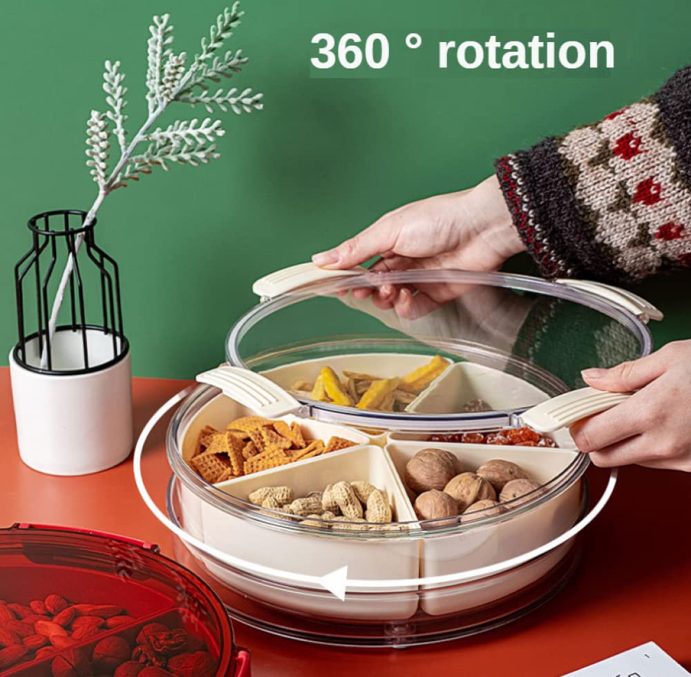 360° Rotating 5-Section Snack Candy Nut Bowl with Airtight Lid - Perfect for Dried Fruits, Nuts, Chocolates, Party Snacks & Dessert Serving Tray - Ideal for Home, Office, Parties & Entertaining