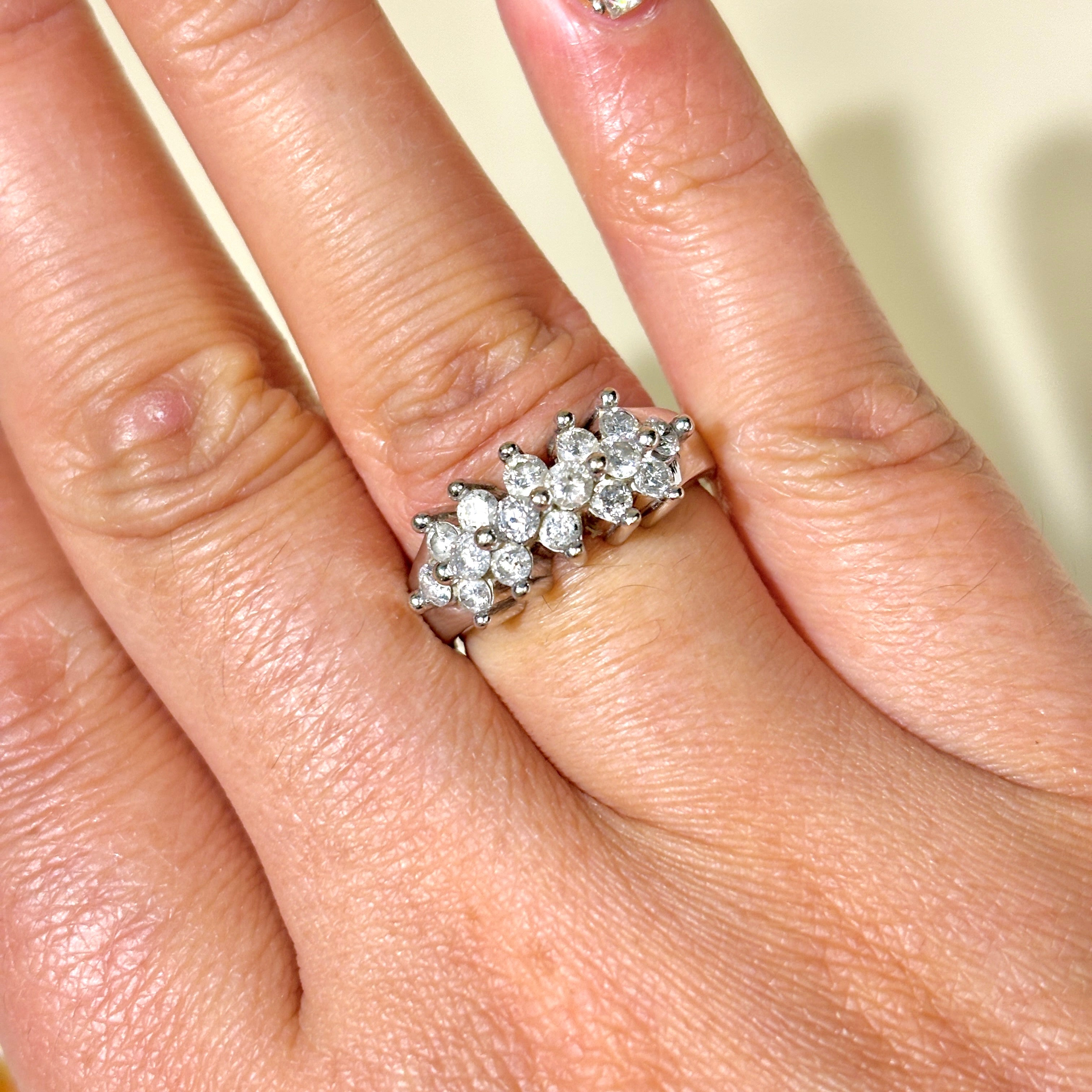 14K White Gold Triple Row Diamond Ring - 0.90ctw Total Weight | Size 6.25 | Elegant Wedding Band, Anniversary Gift, Engagement Ring for Women