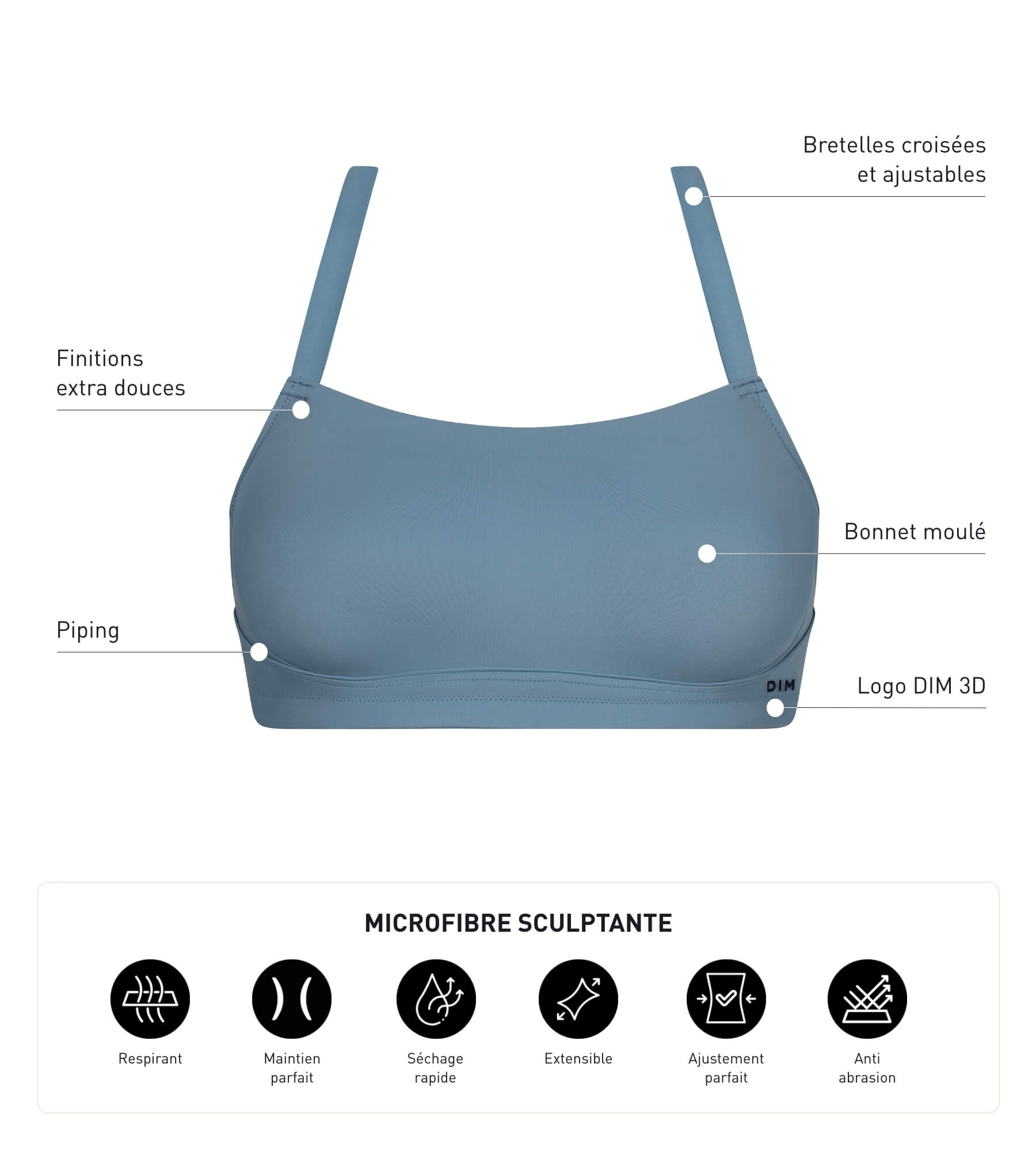 Sculpting Sports Bra in Microfiber - Denim Blue | High Support Workout Bra for Running, Yoga & Gym | Comfortable & Breathable Activewear