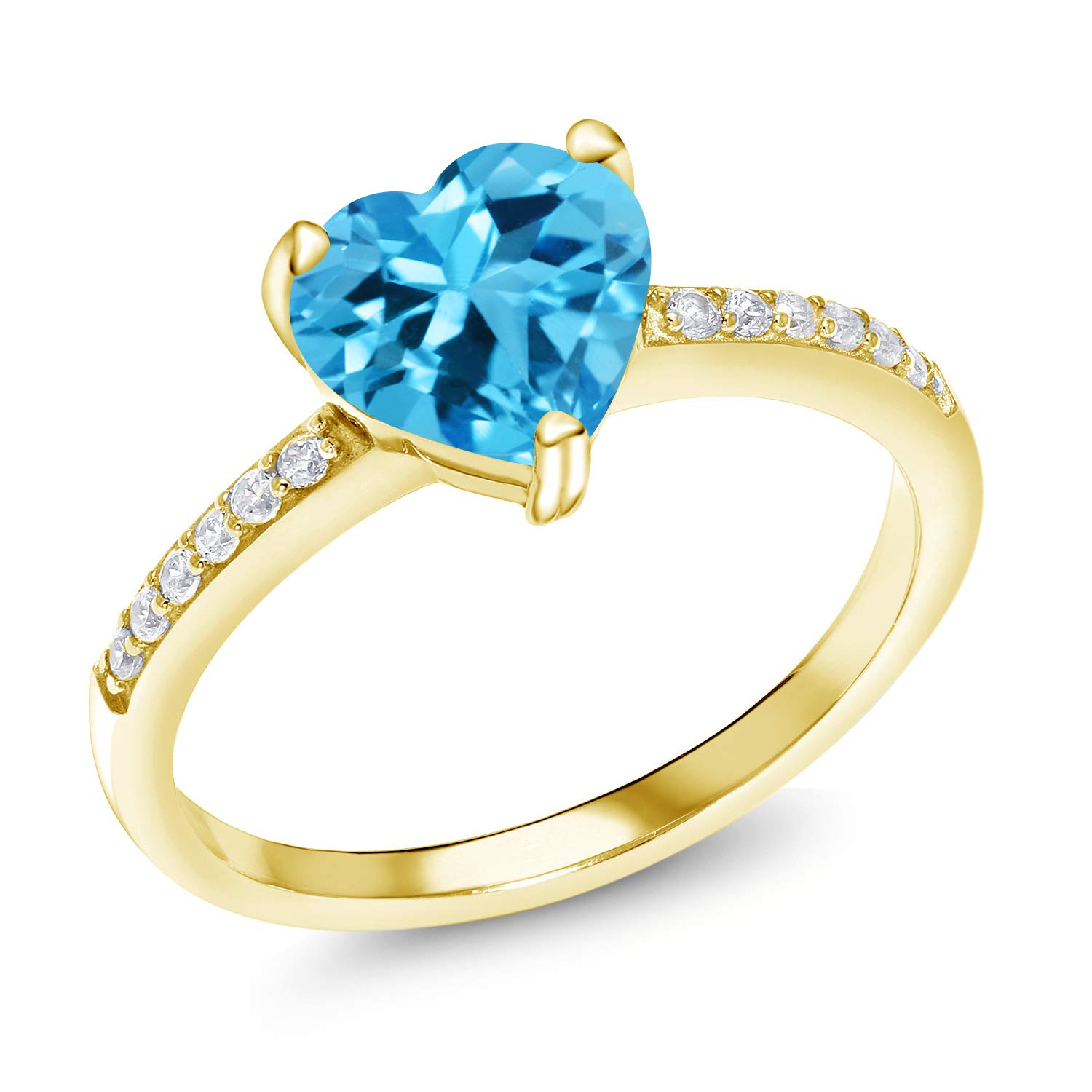 2.44 Ct Heart-Shaped Swiss Blue Topaz Ring - 18K Yellow Gold Plated Sterling Silver - Elegant Jewelry Gift for Women, Anniversary & Valentine's Day