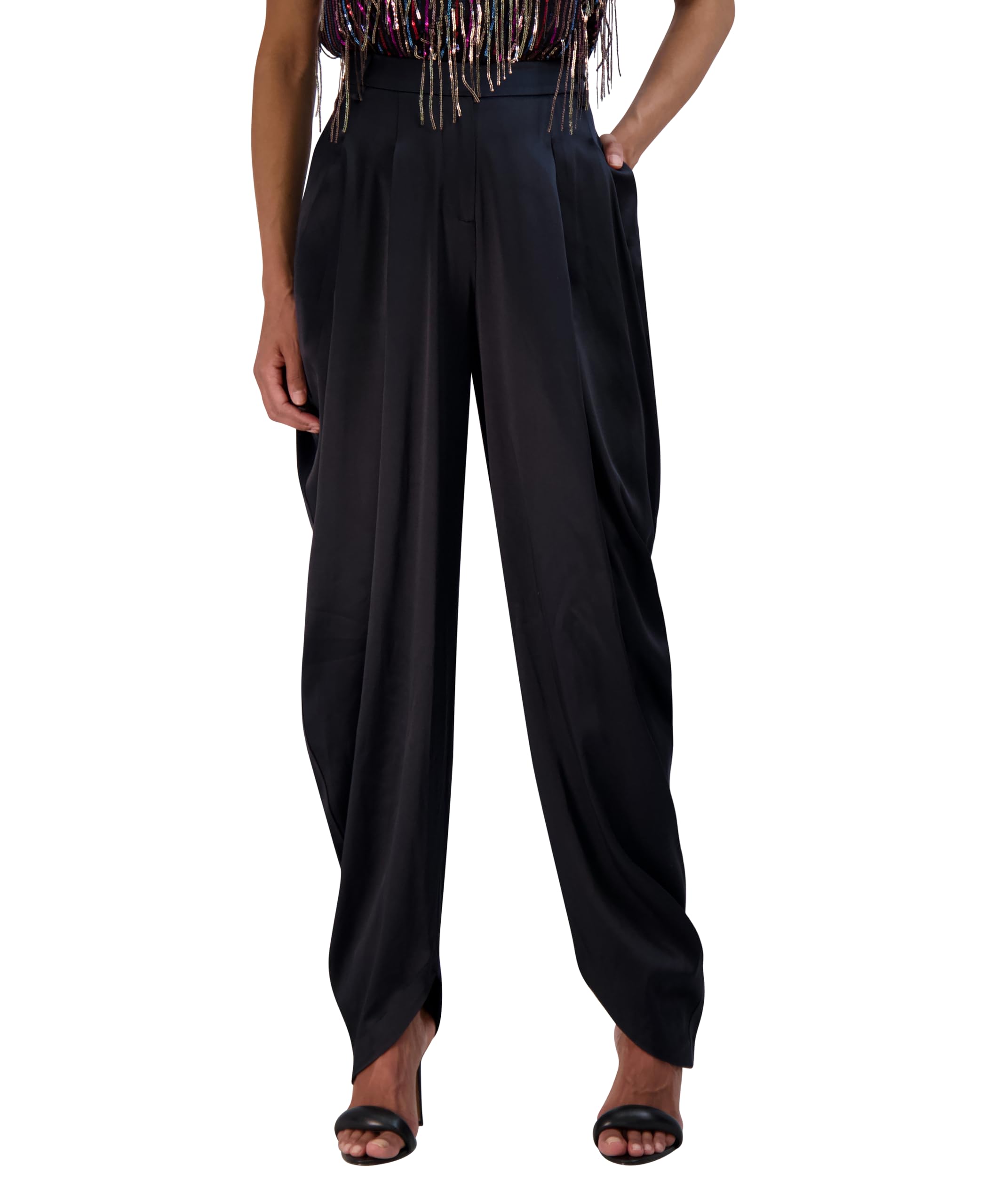 BCBGMAXAZRIA Women's Relaxed Drapey Vintage Flat Satin Pants - Comfortable High Waist Lounge Pants for Casual Wear, Travel & Home Relaxation