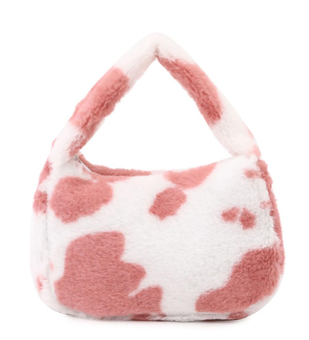 Women's Fluffy Faux Fur Cow Print Shoulder Bag - Fashionable Clutch Purse & Underarm Handbag with Zipper - Perfect for Parties, Date Nights & Casual Outings