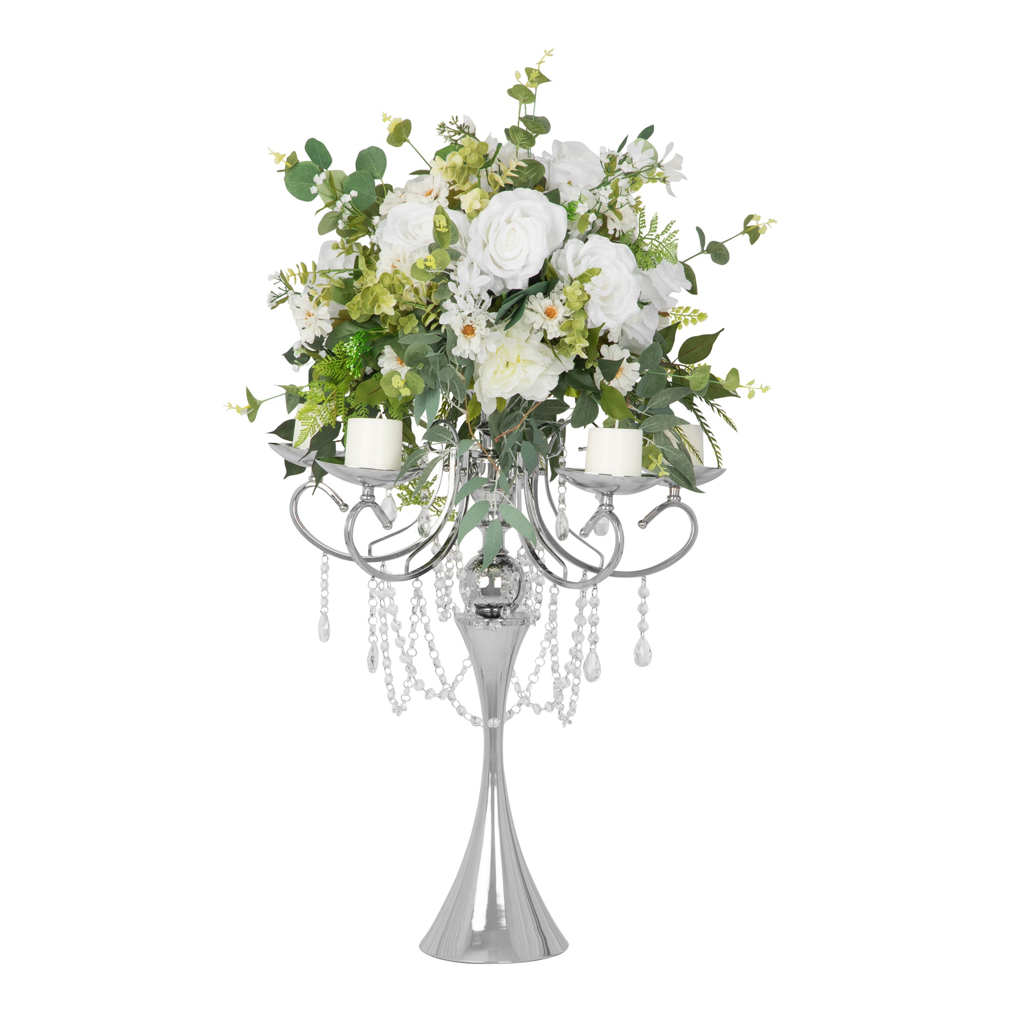 Elegant Royal Hanging Crystal Candelabra Centerpiece - Silver Chandelier for Dining Room, Wedding Decor & Luxury Home Lighting