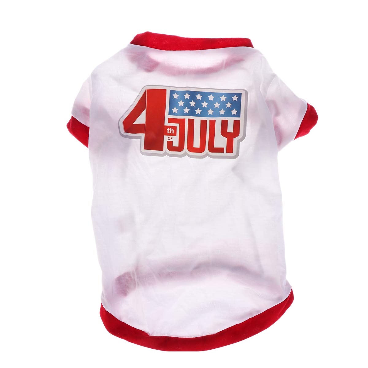 Amosfun Patriotic Dog Shirt - American Flag Dog Costume, 4th of July Pet Apparel, Cotton Short Sleeve Puppy Shirt for Summer (White) - Perfect for Independence Day Celebrations & Outdoor Events