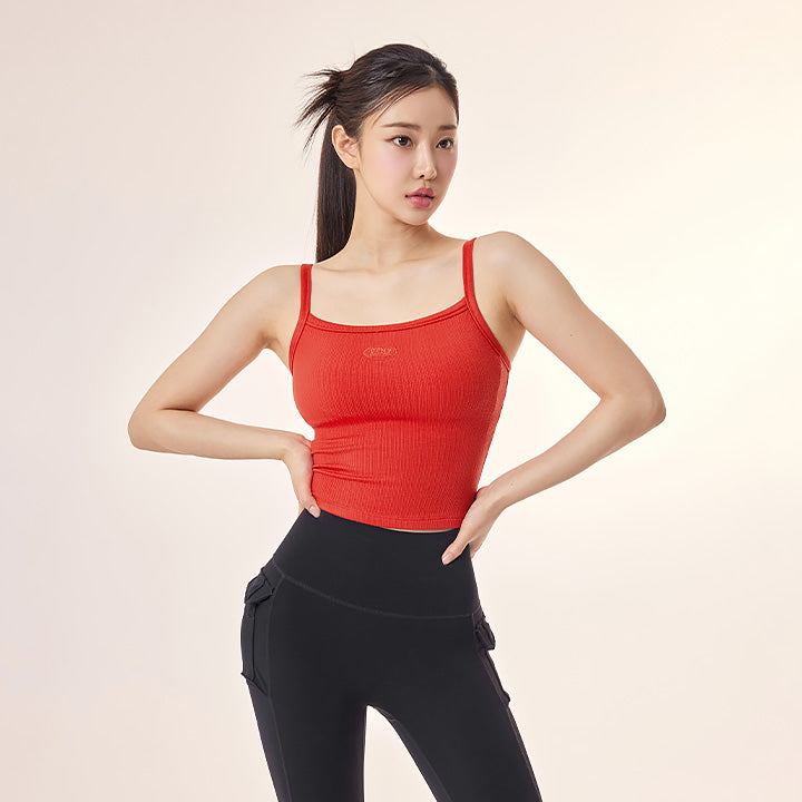 Ribbed Tension In Pad Sleeveless Top - Women's Slim Fit Workout Shirt for Yoga, Running & Gym