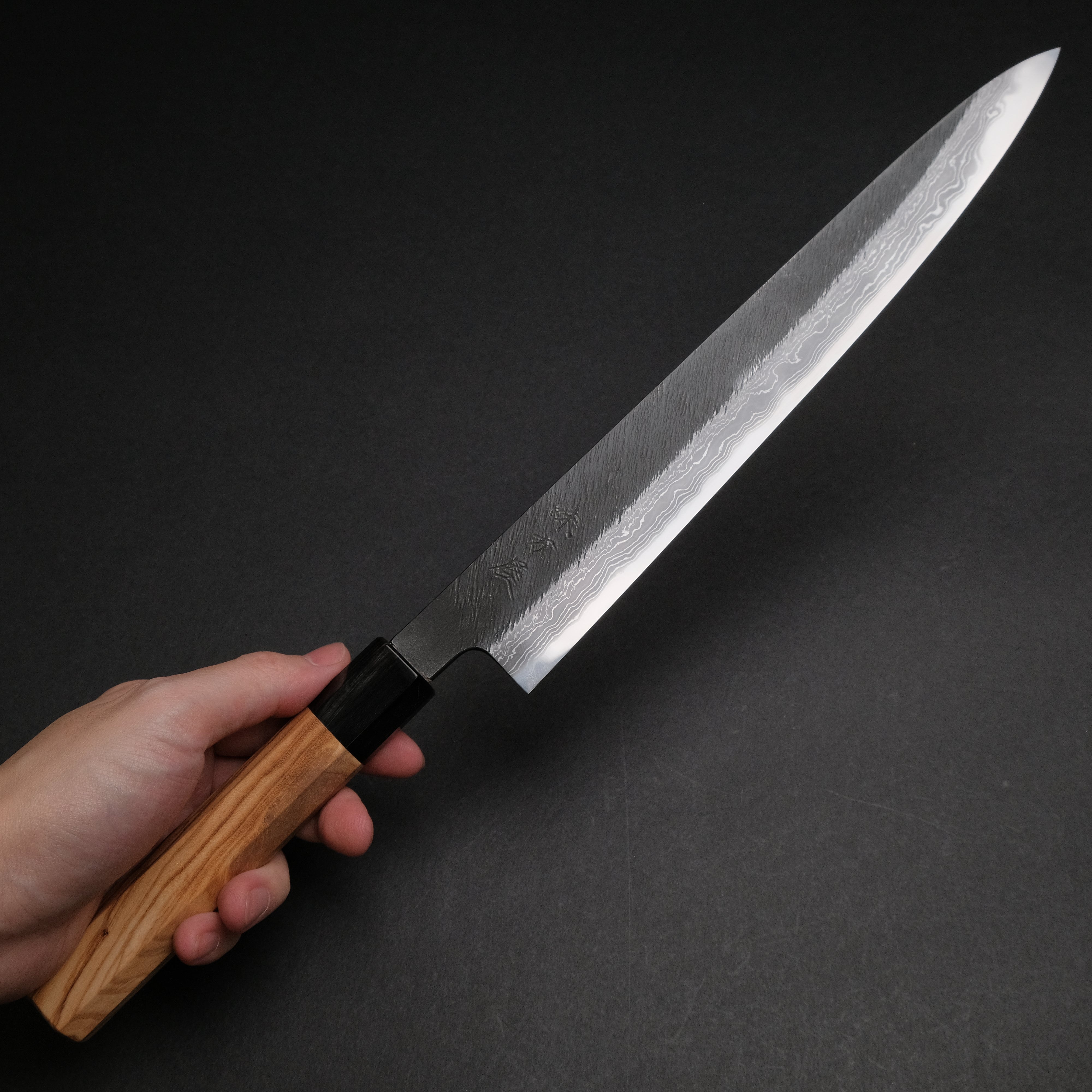 Premium Ajikataya White #2 Matsuba Damascus Sujihiki 270mm Japanese Chef Knife - Olive Wood & Buffalo Horn Handle - Perfect for Slicing Sashimi, Meat, and Precision Kitchen Tasks