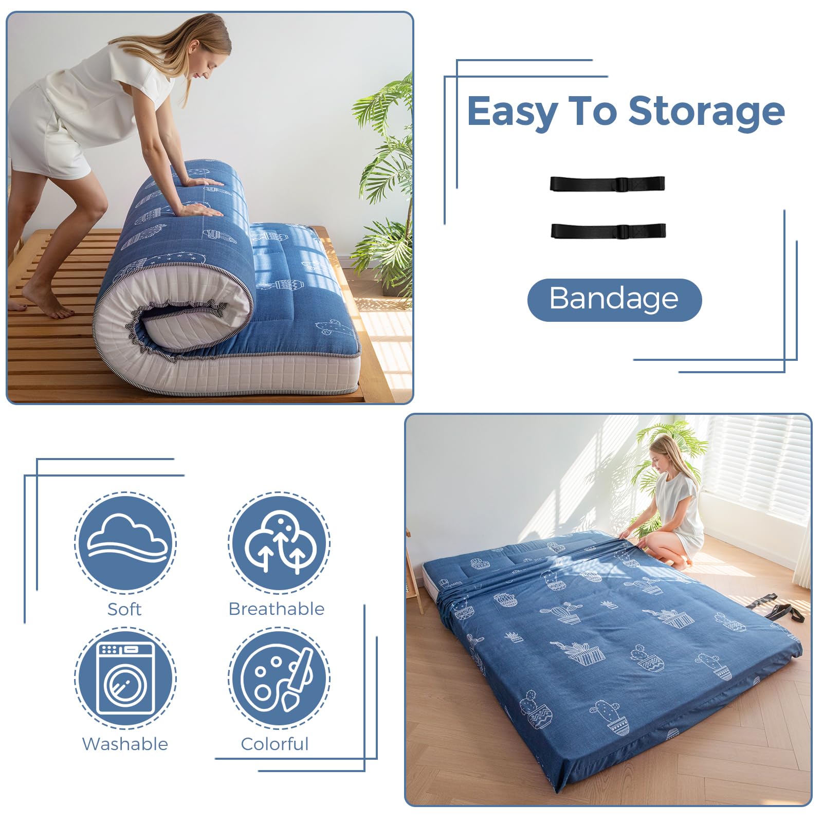 MAXYOYO 6-Inch Extra Thick Futon Mattress - Foldable Floor Mattress with Cactus Design for Adults & Guests | Perfect for Camping, Sleepovers & Small Space Living