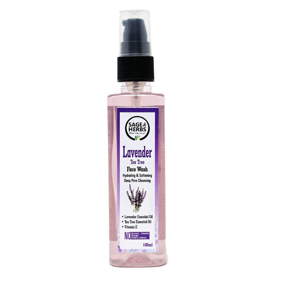 Sage & Herbs Natural Anti Acne Face Wash with Lavender & Tea Tree Oil - Reduces Acne, Pimples & Minimizes Pores - Gentle Cleanser for Oily & Sensitive Skin - Perfect for Daily Skincare Routine & Breakout Control (100ml)