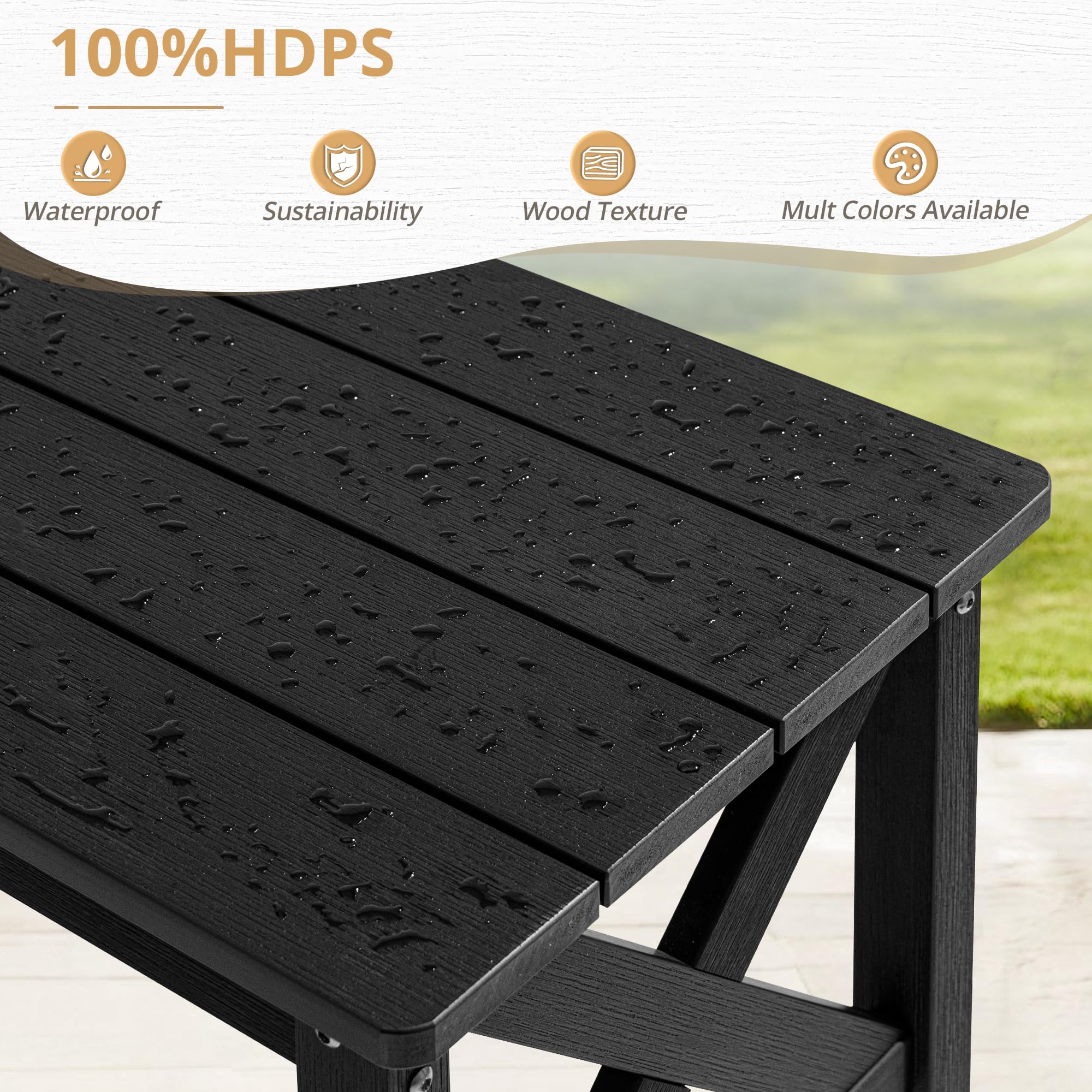 LUE BONA Outdoor Coffee Table for Patio - Rectangle All-Weather HDPS Patio Furniture for Deck, Porch, Lawn - Black | Perfect for Backyard Relaxation & Outdoor Entertaining