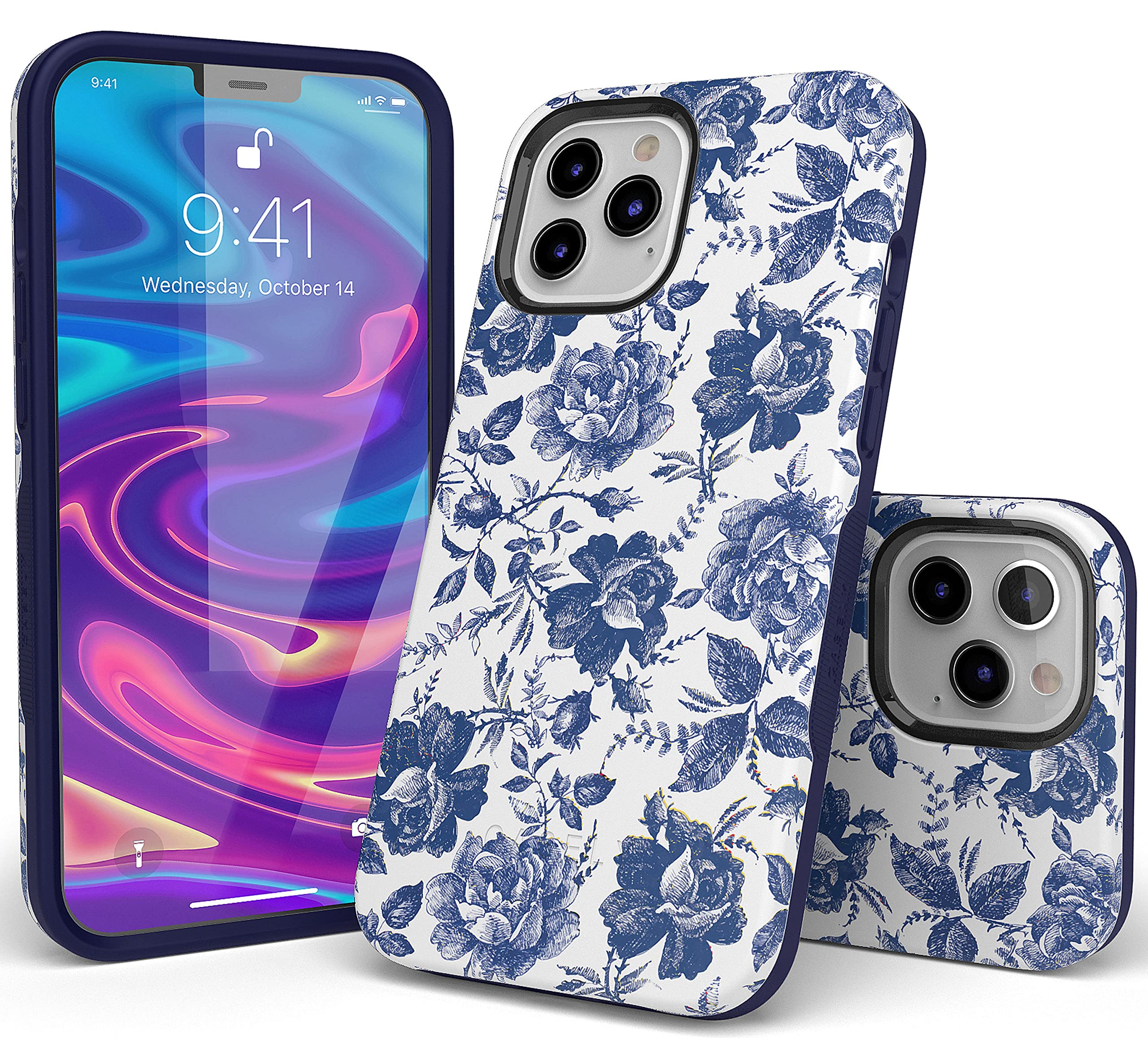 Casely iPhone 12 Pro Max Case Floral Design - Rose to Fame Coquette Blue & White Rose Phone Cover | Protective Slim Fit Shockproof Case for Women Girls | Perfect for Daily Use, Work, Travel & Gift Giving