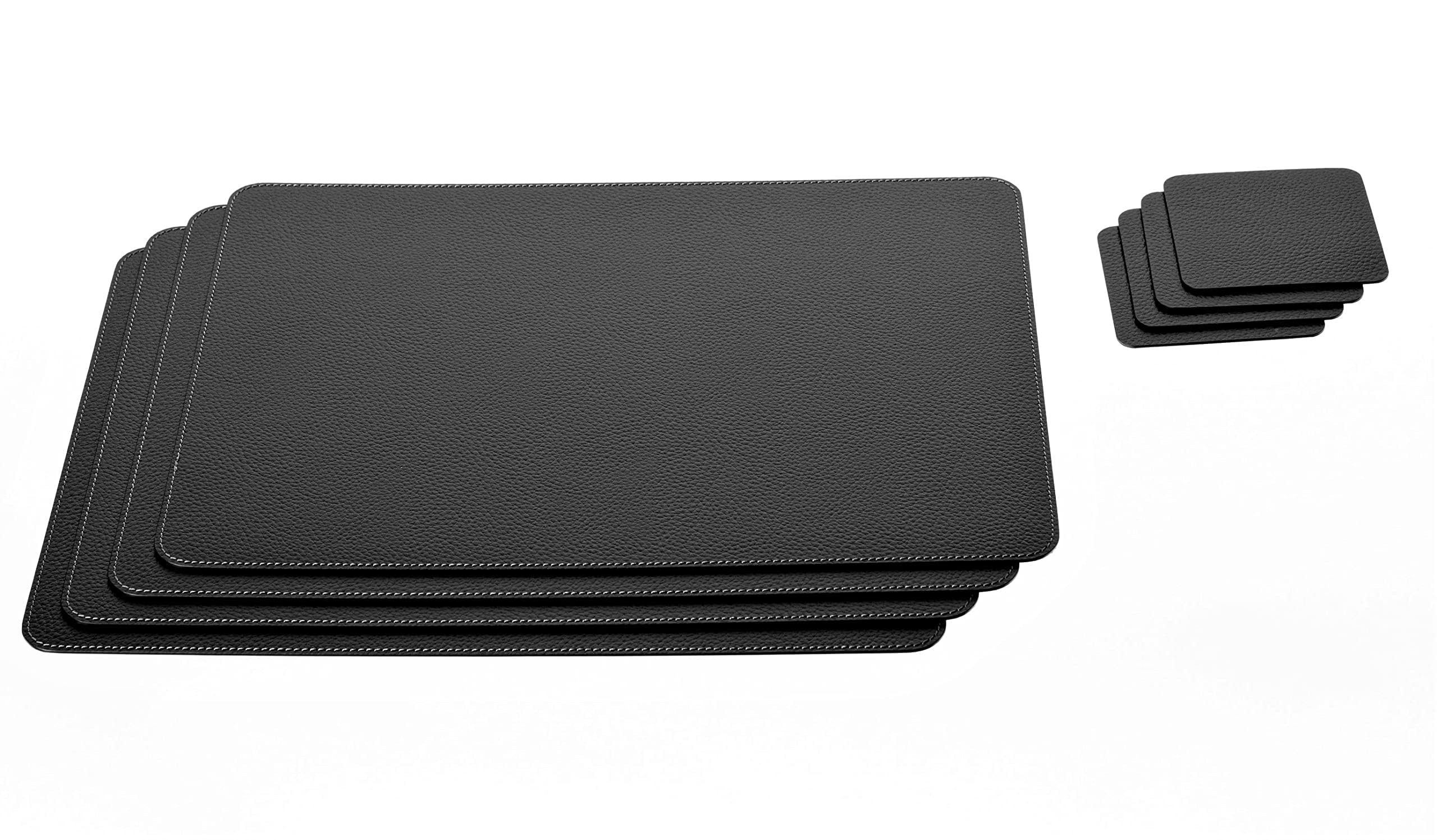 Eco-Friendly Black Recycled Leather Placemats and Coasters Set - 4 Table Mats (18
