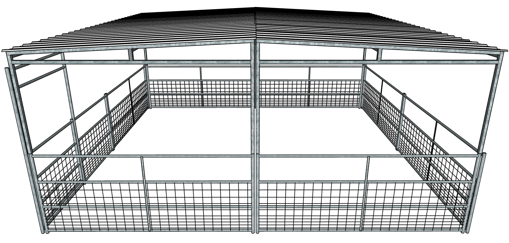 20x20 Ft Galvanized Horse Stall Kit with 4 Rails & Mesh Panels - Full Roof Cover for Stable, Barn & Pasture Shelter - Durable Outdoor Equine Enclosure