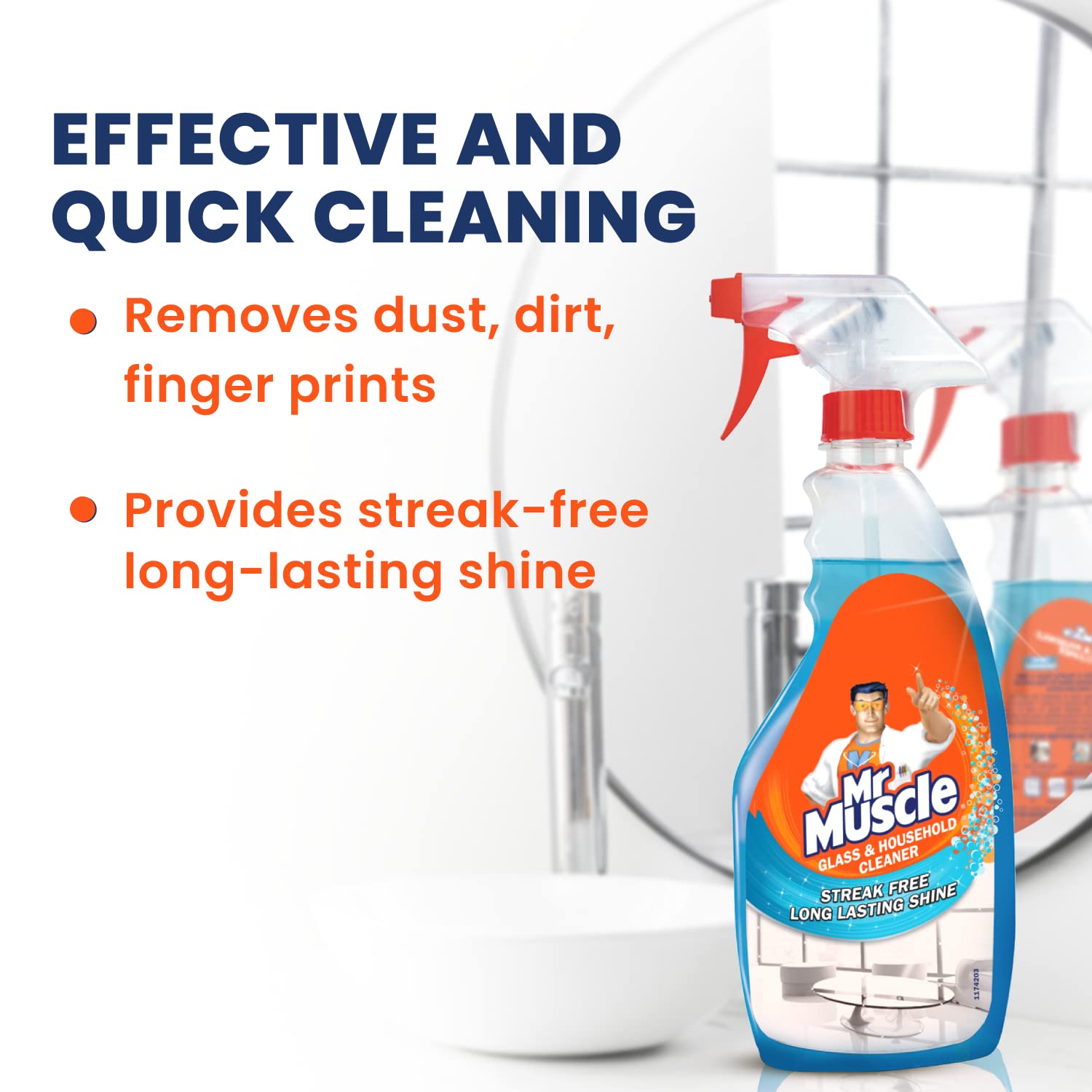 Mr. Muscle Glass & Surface Cleaner Spray - 500ml | Streak-Free Multi-Surface Cleaner for Windows, Mirrors, Countertops & More | Perfect for Home, Office, Car & Kitchen Cleaning | Fast-Drying Formula for Sparkling Results