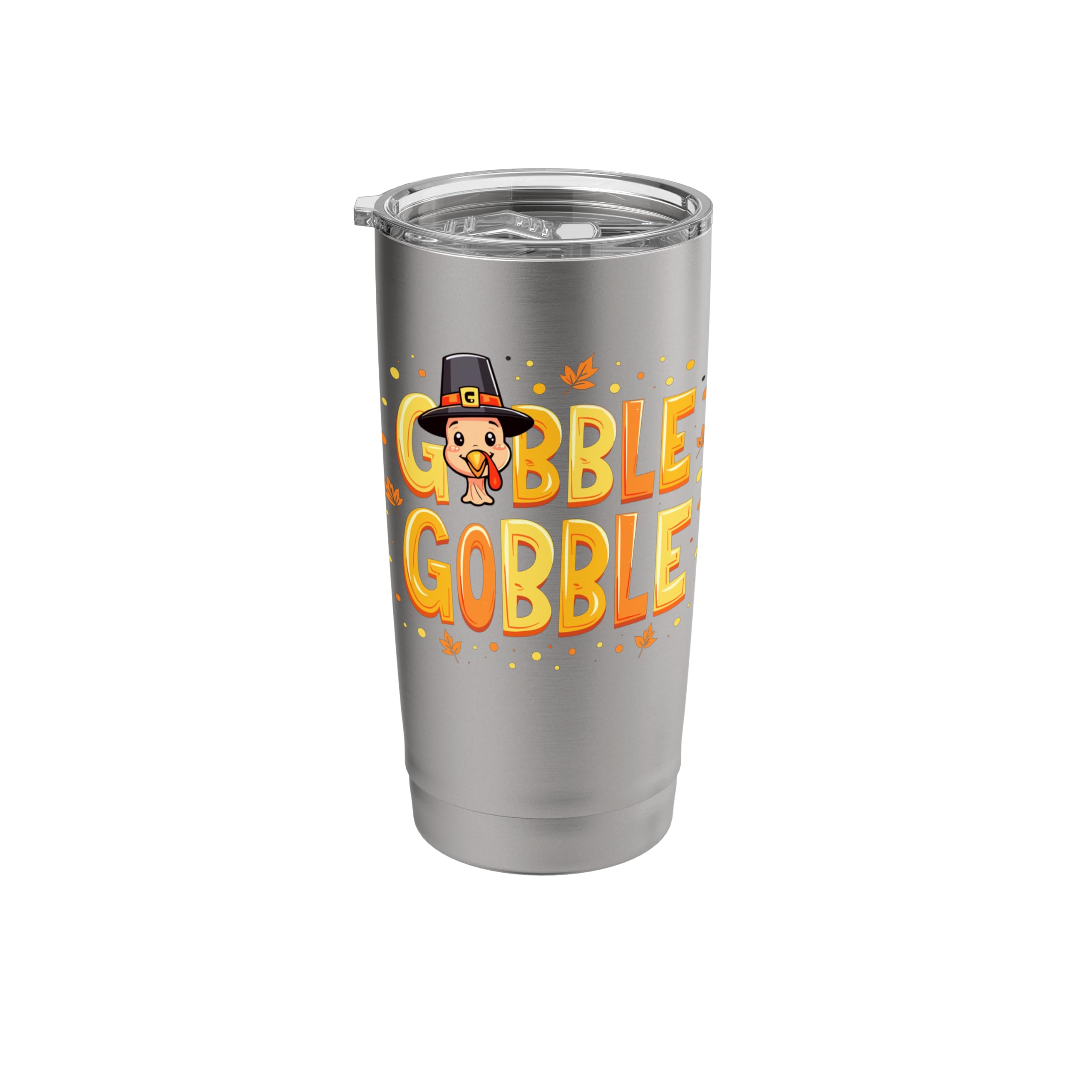Funny Pilgrim Turkey Gobble Gobble Thanksgiving Thankful Stainless Steel Insulated Tumbler - 20oz Double Wall Vacuum Insulated Travel Mug for Coffee & Tea - Perfect for Thanksgiving Parties, Office Gifts & Holiday Gatherings