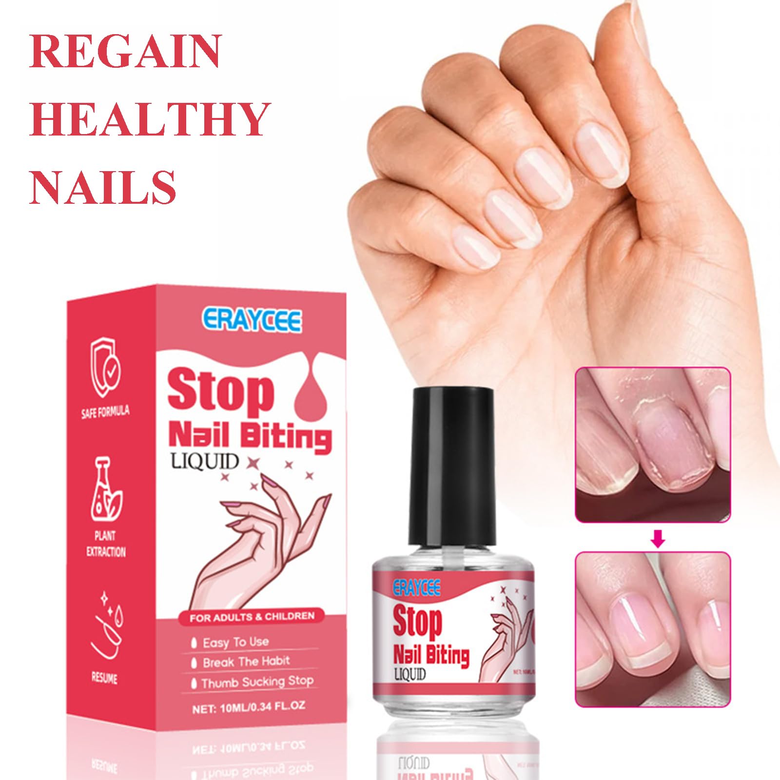 No Bite Nail Polish - Safe & Effective Anti-Nail Biting Solution with Bitter Taste - Stop Thumb Sucking & Finger Biting Habit - Long-Lasting Nail Care Treatment for Kids & Adults - Perfect for Home, Office & Travel Use