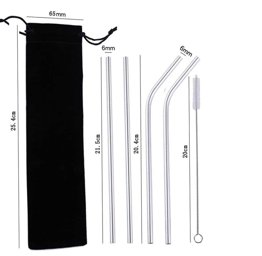 Eco-Friendly Reusable Stainless Steel & Glass Drinking Straws Set - 5-Pack with Cleaning Brush | Dishwasher Safe | Perfect for Smoothies, Iced Coffee & Home/Office Use