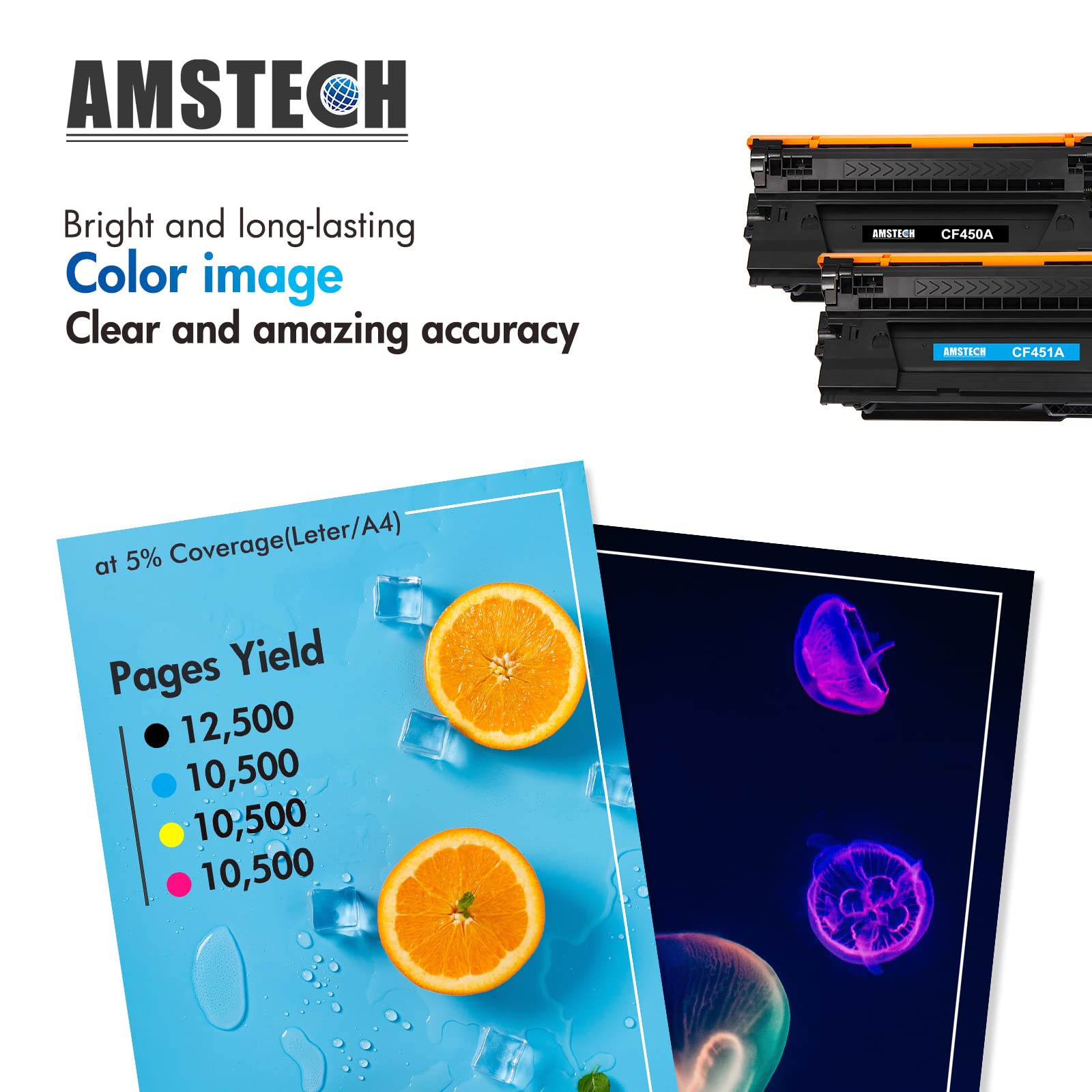 Amstech Compatible Toner Cartridge Replacement for HP 655A CF450A CF451A CF452A CF453A - Works with HP Color Enterprise M652n M652dn M653dn M653x M653dh MFP M681dh M681f M682z Printers (Black, Cyan, Magenta, Yellow) - High Yield Printing for Office & Business Documents