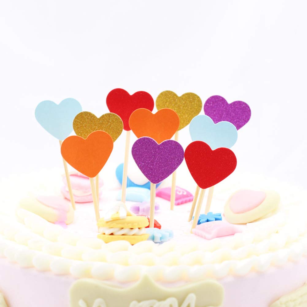 50 Glitter Heart Cupcake Toppers - Silver | Birthday, Wedding & Baby Shower Cake Decorations | Perfect for Party Desserts, Celebrations & Special Events