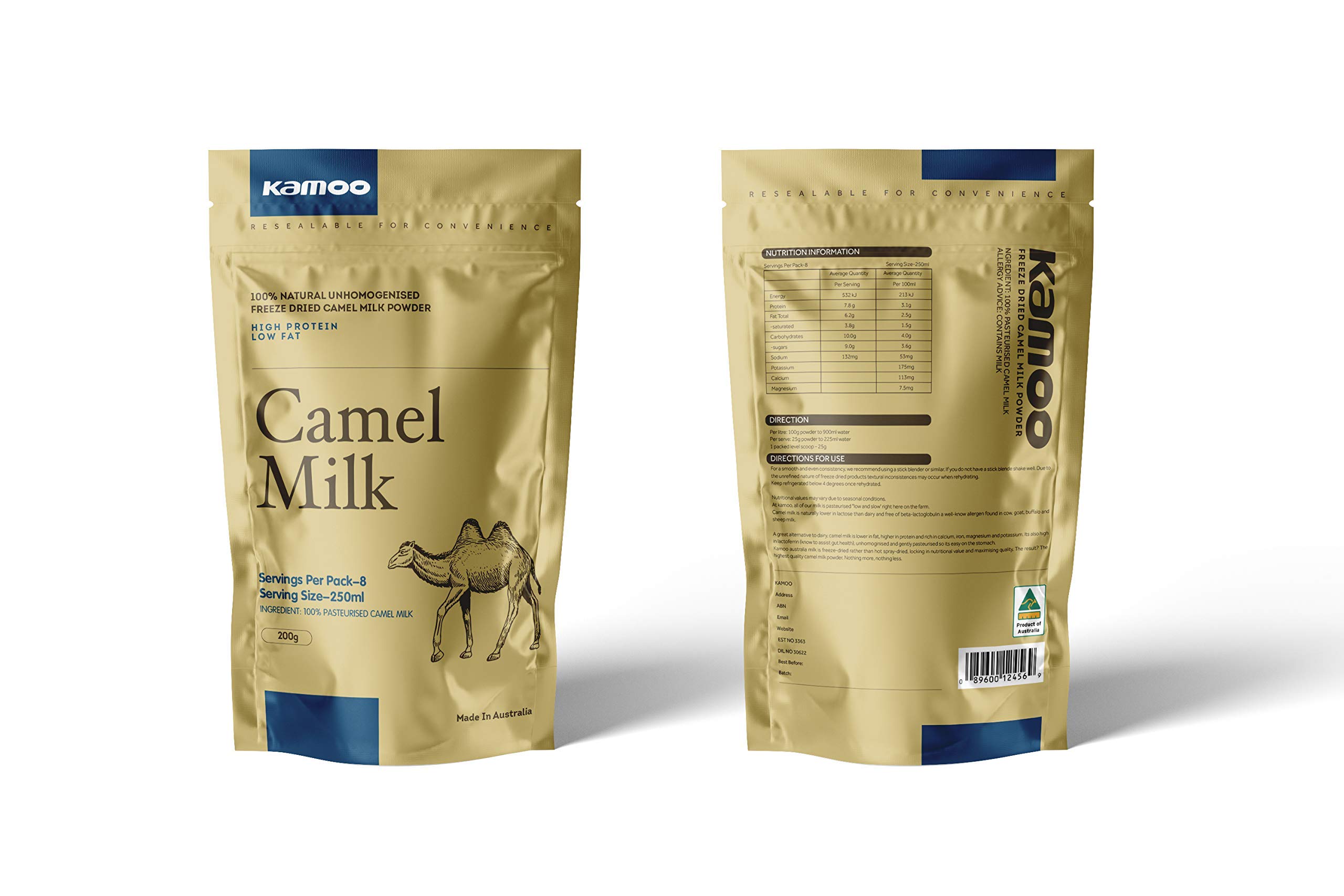 KAMOO 100% Natural Freeze Dried Camel Milk Powder 200g - Unhomogenized, Imported from Australia | Perfect for Smoothies, Baking & Immune Support