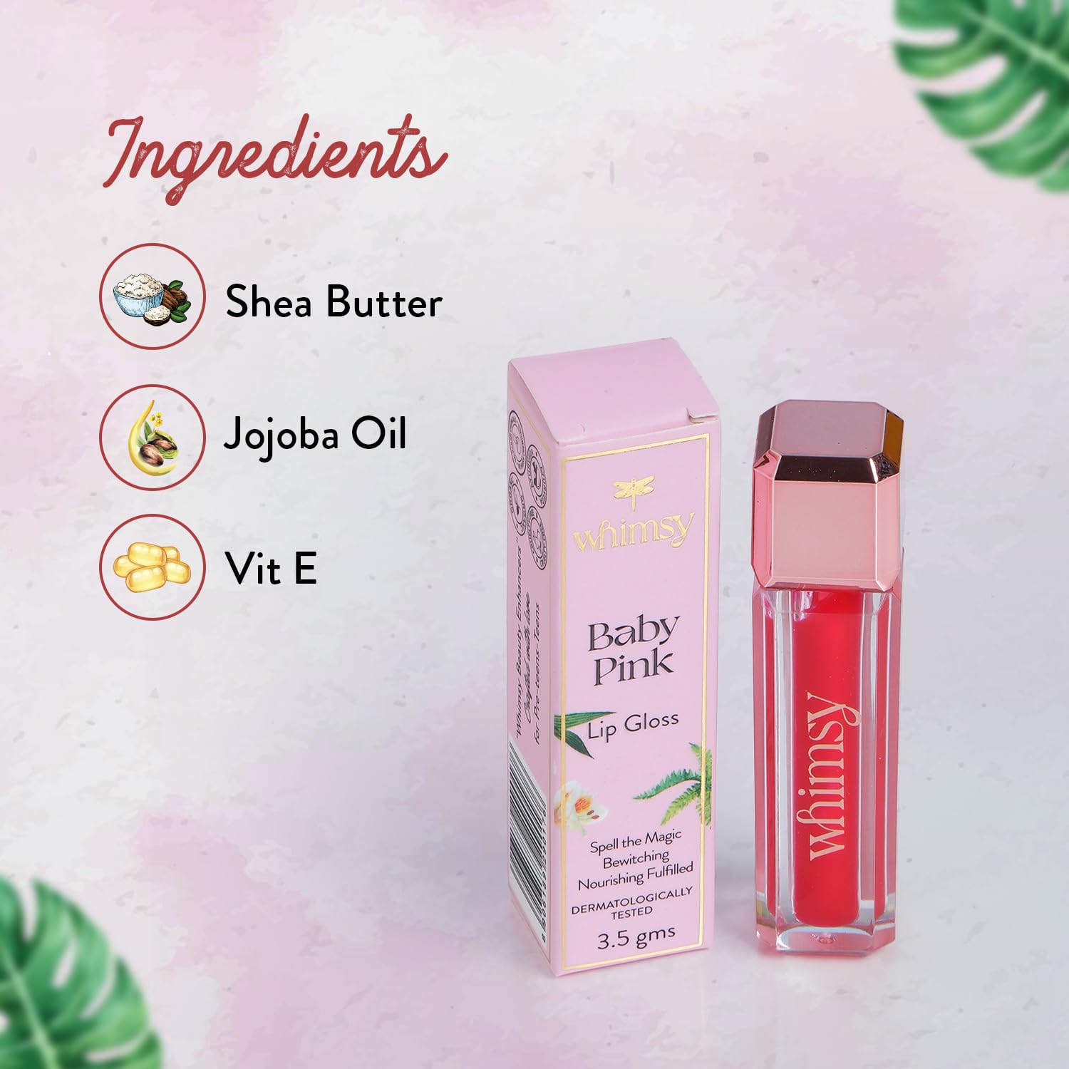 Whimsy Natural Organic Lip Gloss for Kids - Non-Toxic, Non-Sticky, Hydrating Tinted Lip Balm with Long-Lasting Glossy Finish (Baby Pink) | Perfect for School, Parties & Everyday Wear