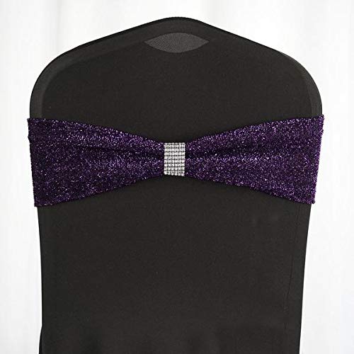 10 Pack Purple Metallic Spandex Chair Sashes & Bows - Elegant Wedding, Party, Banquet Decorations - Perfect for Chair Backs, Table Settings & Venue Decor - Ideal for Bridal Showers, Baby Showers & Anniversary Celebrations - Great for Home Decor, Birthday Parties and Special Events