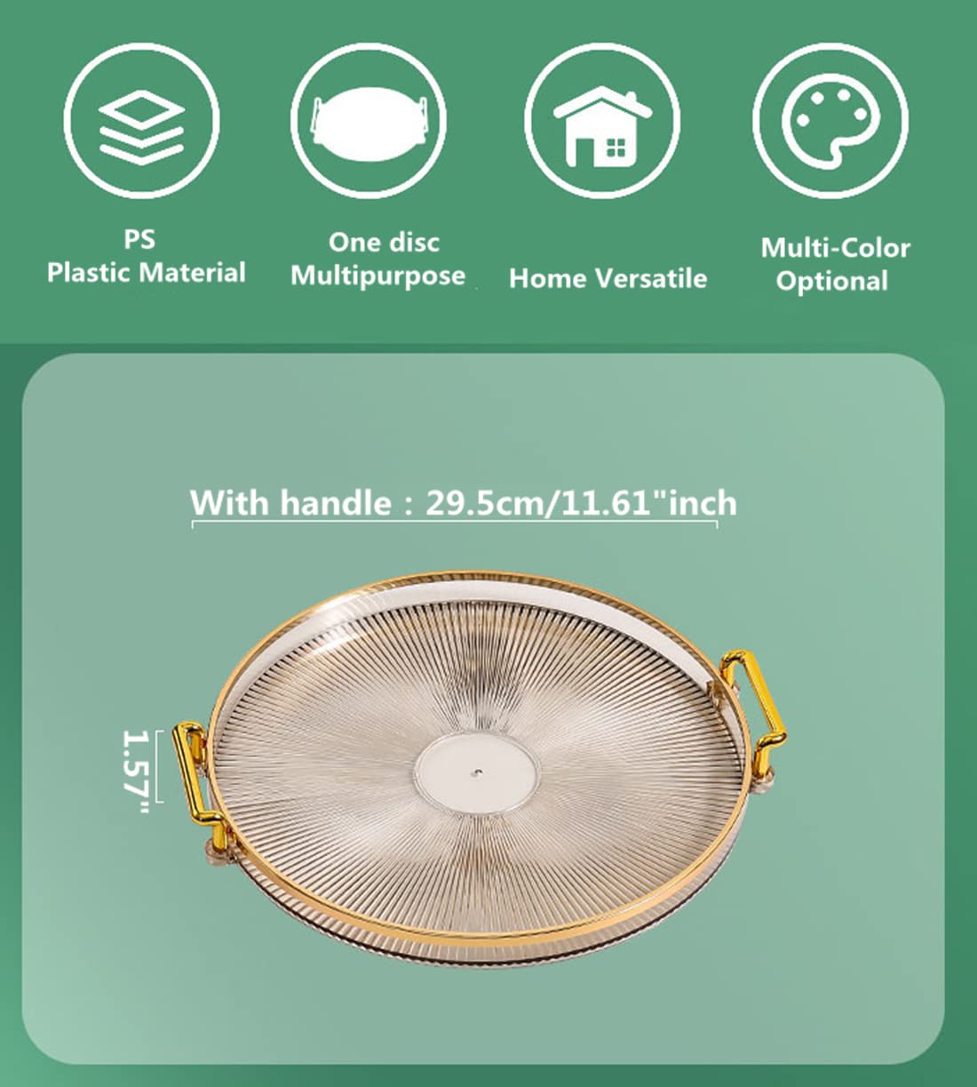 Modern Round Plastic Decorative Tray with Gold Handles - 11.61 Inch Serving Tray for Jewelry, Makeup & Perfume Storage | Vanity Organizer & Home Decor Display | Perfect for Bathroom Countertops, Dresser Tops & Coffee Table Decor