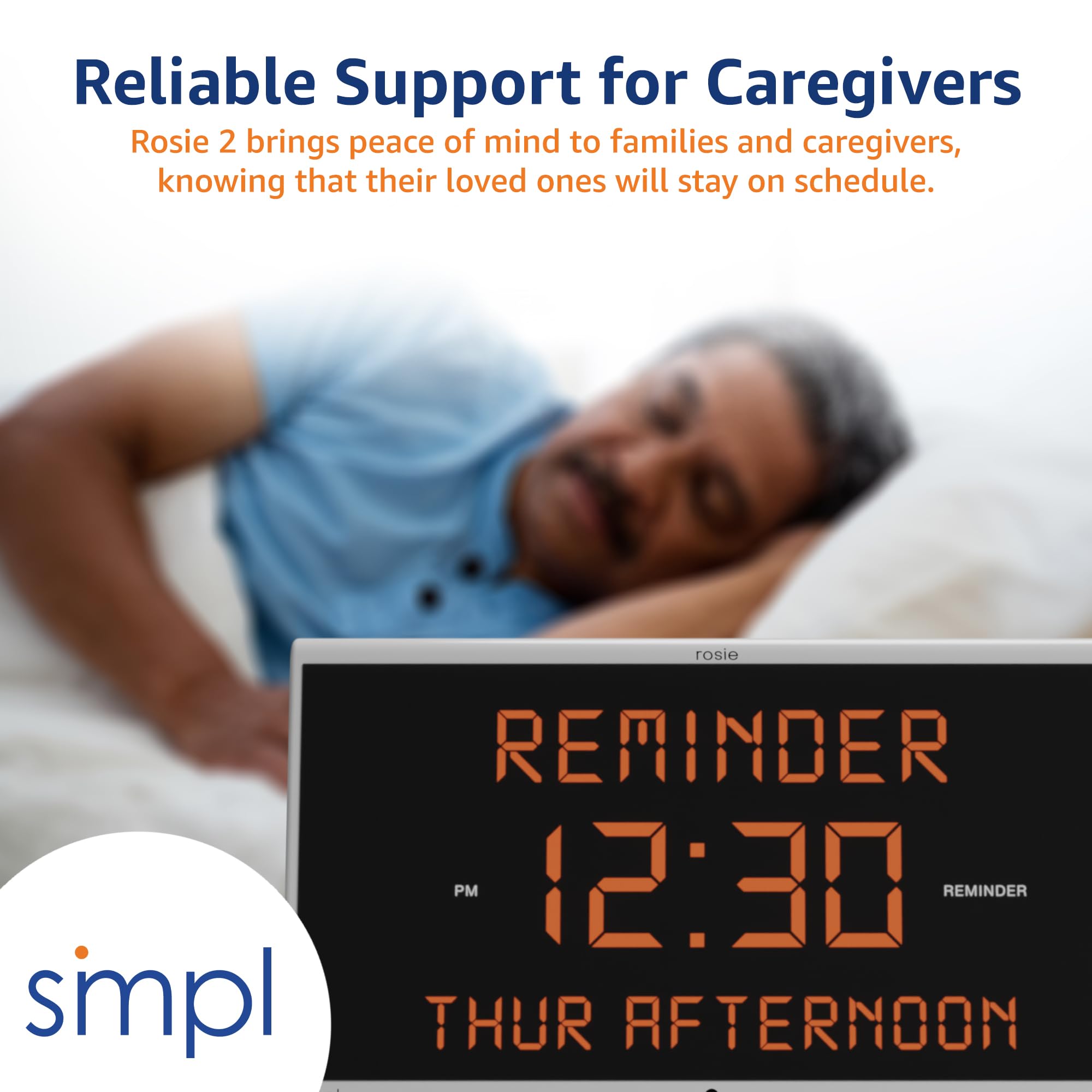 Simpl Rosie Reminder Large Display Talking Alarm Clock – 25 Custom Voice Alerts, Dementia & Alzheimer’s Friendly Senior Clock, Voice Activated, Easy-to-Use, 100ft Range (Rosie 2) – Perfect for Bedrooms, Nursing Homes & Memory Care Facilities