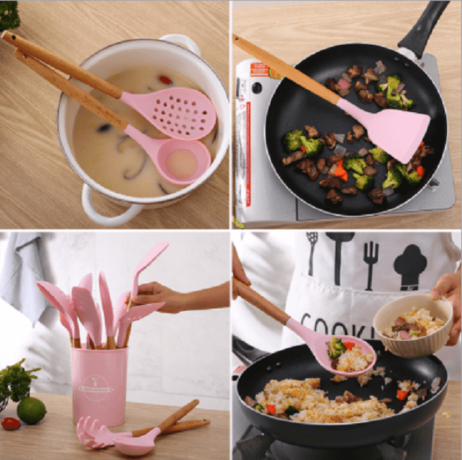 12-Piece Black Silicone Kitchen Utensil Set - Non-Slip Heat Resistant Cooking Tools for Baking, Frying & Serving - Perfect for Home Chefs & Gift Giving