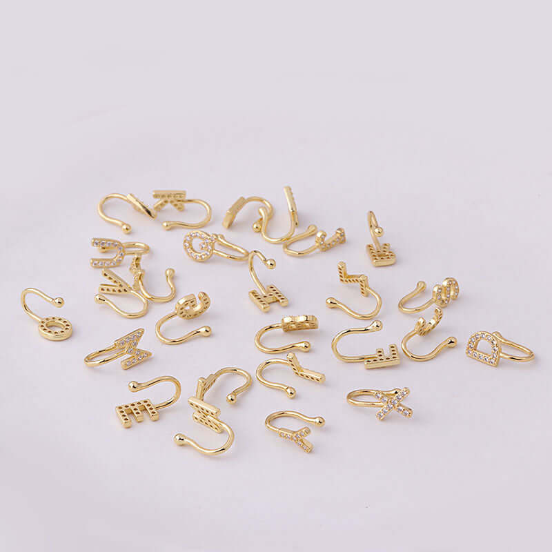 18K Gold Plated Initial Letter Nose Cuff Clip - No Piercing Nose Ring Jewelry for Women | Perfect for Parties, Weddings & Everyday Fashion Accessories