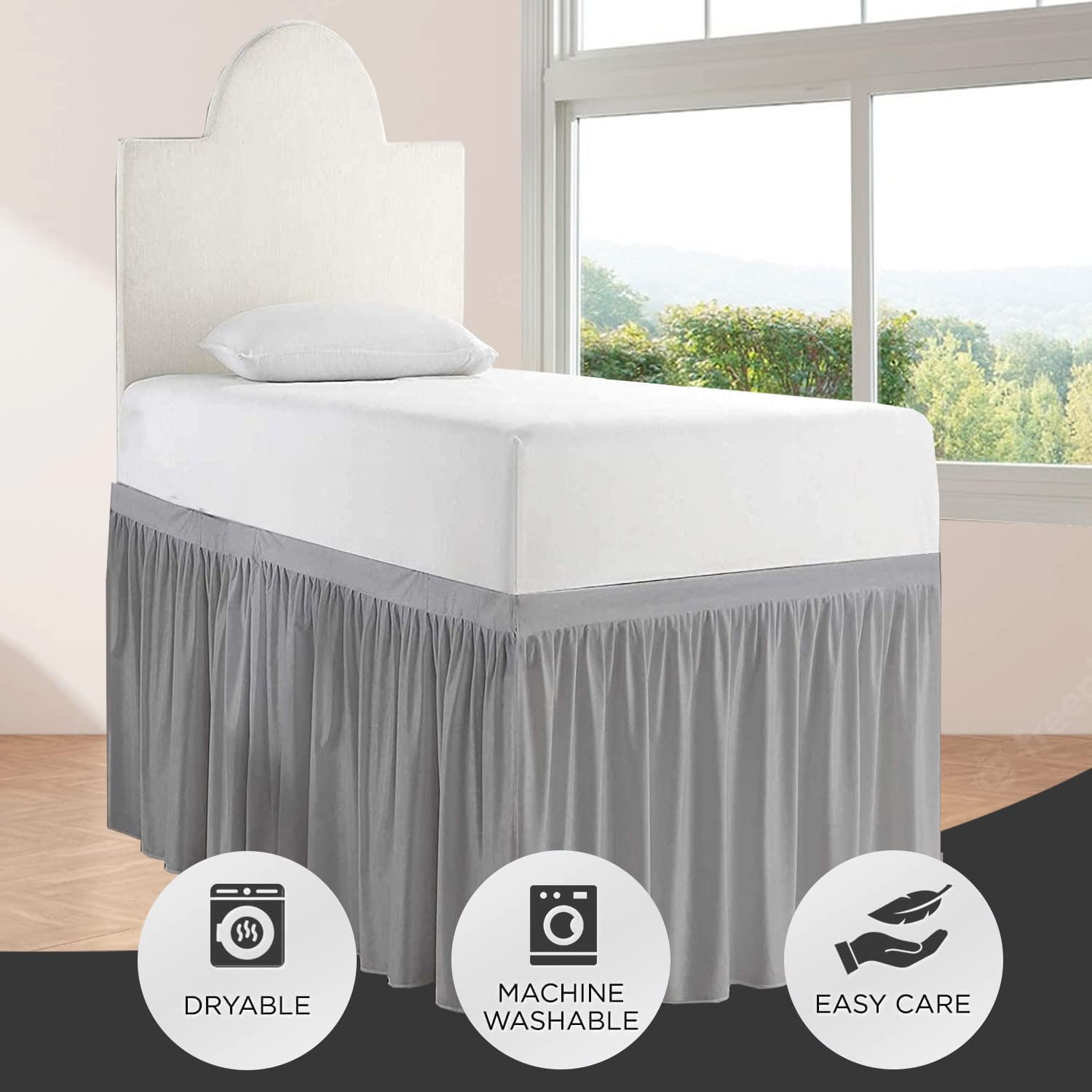 Ruffled Dorm Bed Skirt for College - Extra Long Twin XL Bed Skirt with 50