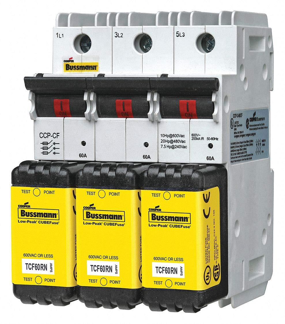 Cooper Bussmann CCP-3-60CF 3 Pole 60 Amp Compact Circuit Protector Fuse - High Performance Electrical Protection for Industrial Equipment, HVAC Systems & Power Distribution Panels
