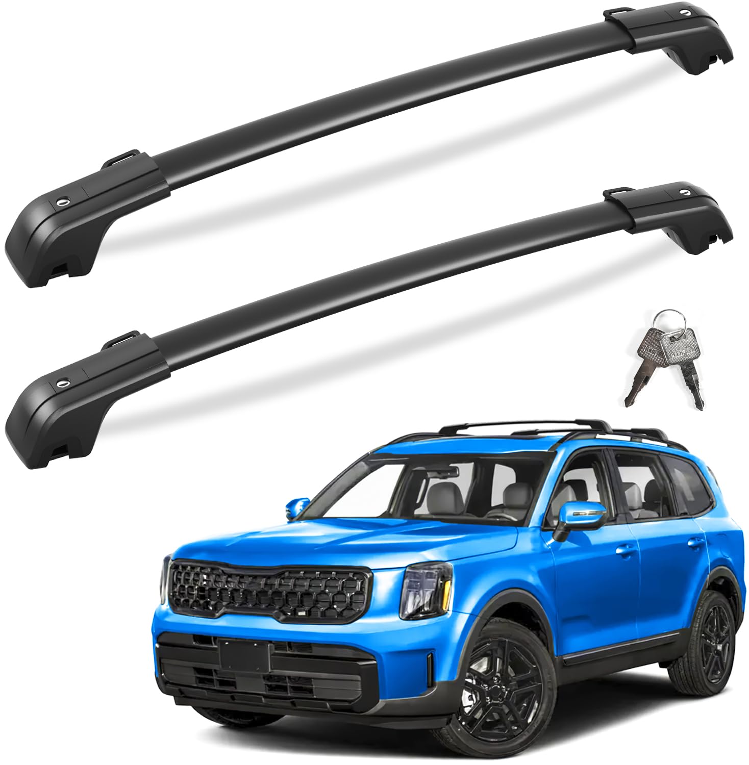 Lockable 260LBS Roof Rack Cross Bars for Kia Telluride X-PRO X-LINE 2023-2025 (Raised Side Rails) - Heavy Duty Aluminum Roof Rails & Crossbars for Cargo, Luggage, Kayak, Canoe | Perfect for Road Trips, Camping & Outdoor Adventures