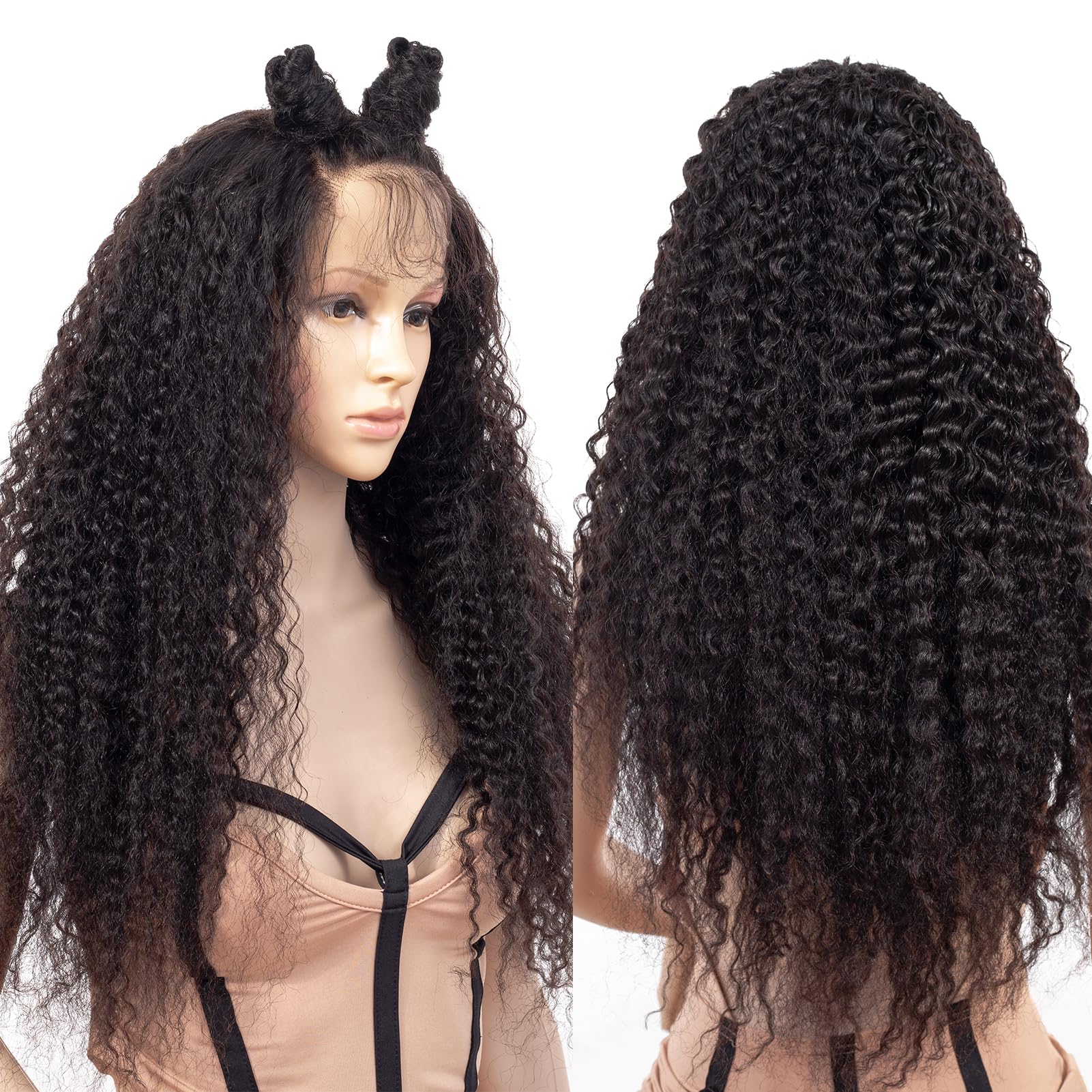 FASHION PLUS 15A Kinky Curly Full Lace Human Hair Wig - 180% Density HD Transparent Lace, Pre-Plucked, Handmade Invisible Hairline - 22 Inch Natural Black Wigs for African American Women | Perfect for Daily Wear, Parties & Special Occasions