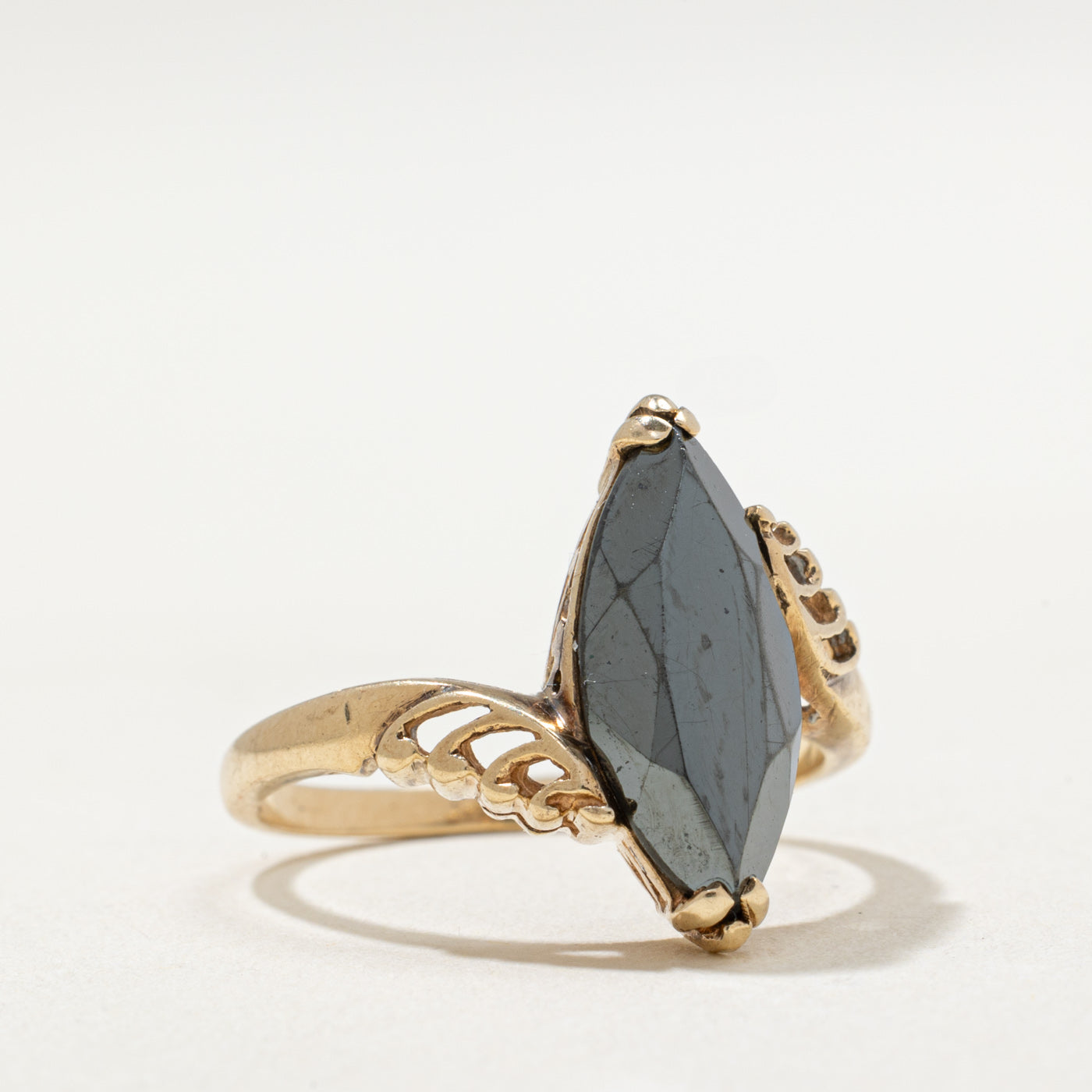 10K Gold Marquise Cut Hematite Bypass Ring - 2.20ct Genuine Hematite Stone - Size 6.5 - Elegant Jewelry for Women - Perfect for Weddings, Anniversaries & Special Occasions