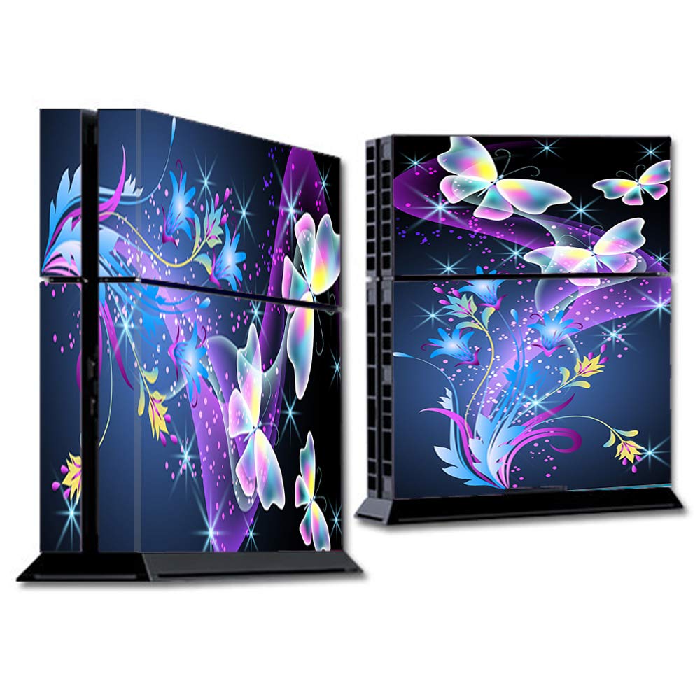 PS4 Console Skin Wrap - Glowing Butterflies Vinyl Decal Sticker Compatible with Sony PlayStation 4 - Perfect for Gaming Setups & Room Decor
