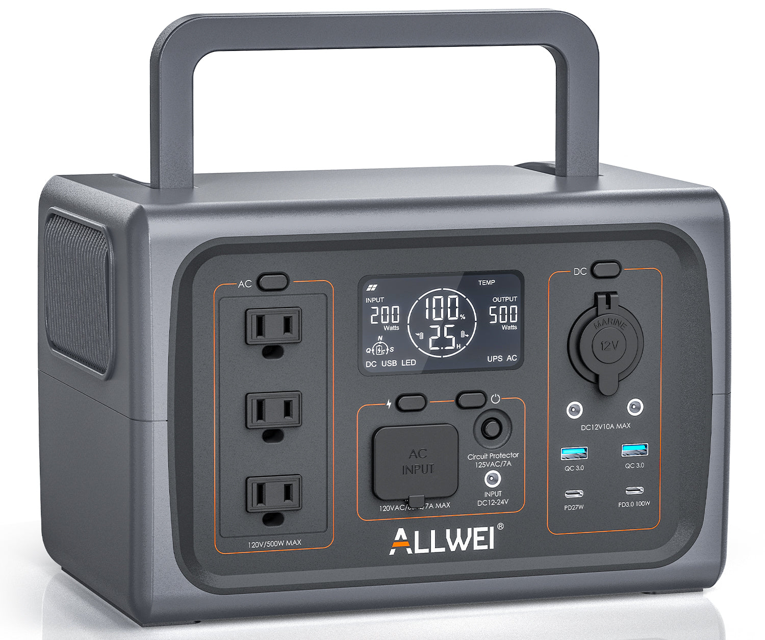 ALLWEI PPS600 500W Portable Power Station with 512Wh Capacity - Perfect for Camping, Outdoor Adventures & Emergency Backup Power